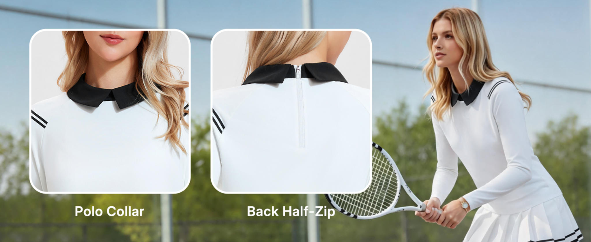 Women's Tennis Skirt Set - Collared Top & High Waisted Pleated Skort image 8