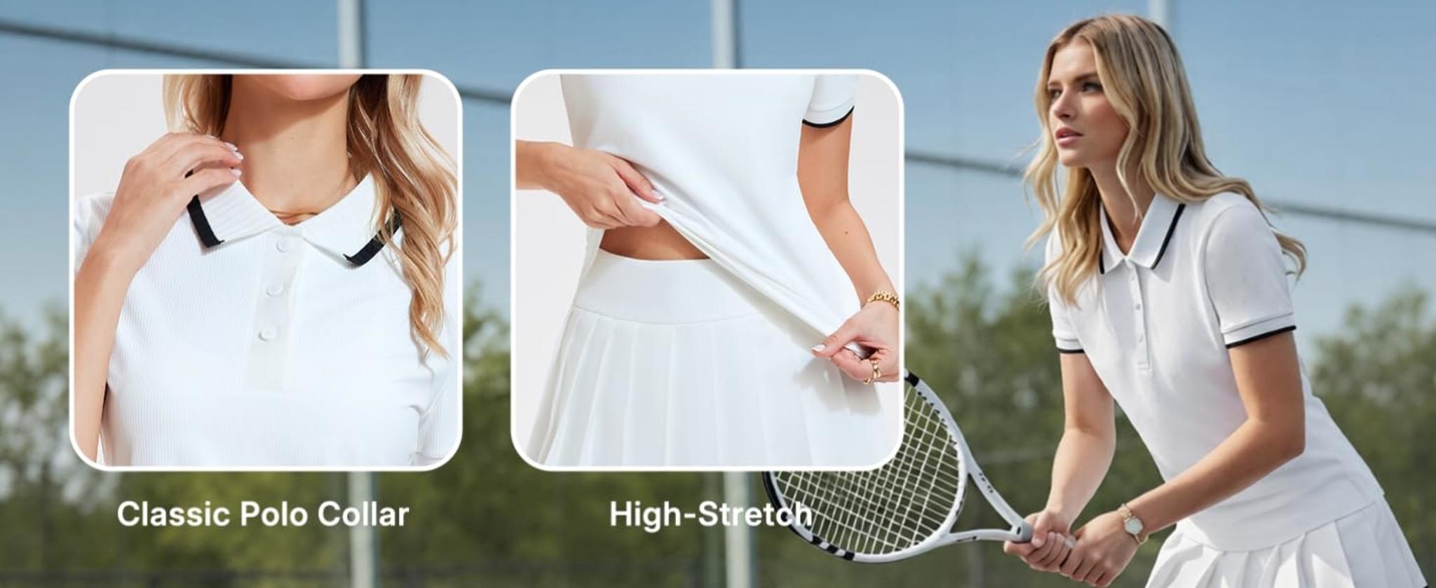 Women's 2 Piece Tennis Skirt Set with Ribbed Polo Top and Pleated Skort image 8