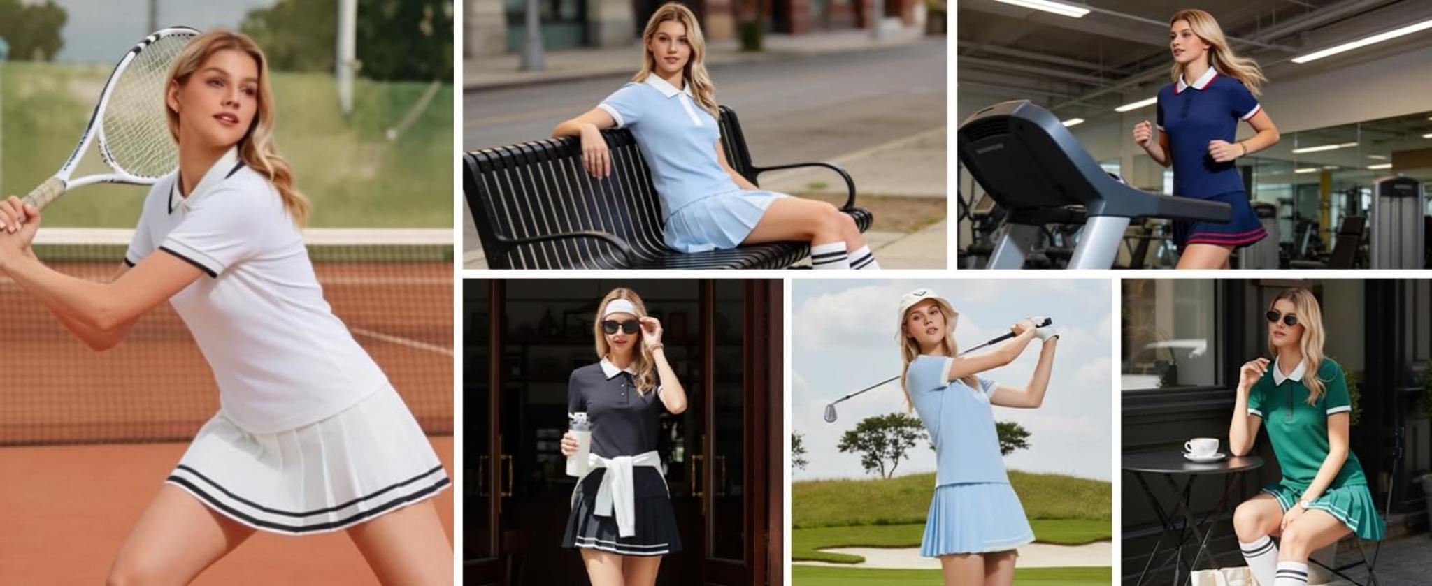 Women's 2 Piece Tennis Skirt Set with Ribbed Polo Top and Pleated Skort image 13