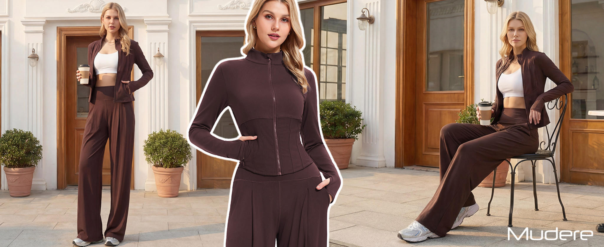 Women's 2 Piece Lounge Set Full Zip Long Sleeve Hoodie and Wide Leg Pants Tracksuit image 6