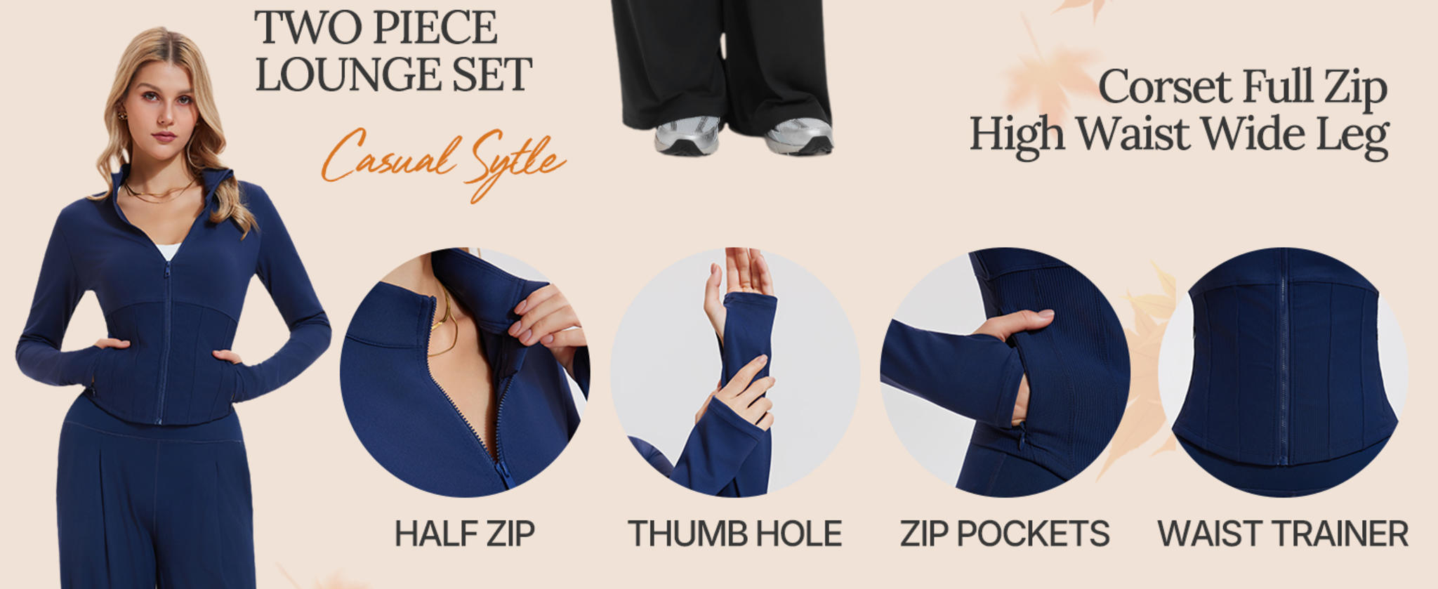 Women's 2 Piece Lounge Set Full Zip Long Sleeve Hoodie and Wide Leg Pants Tracksuit image 9