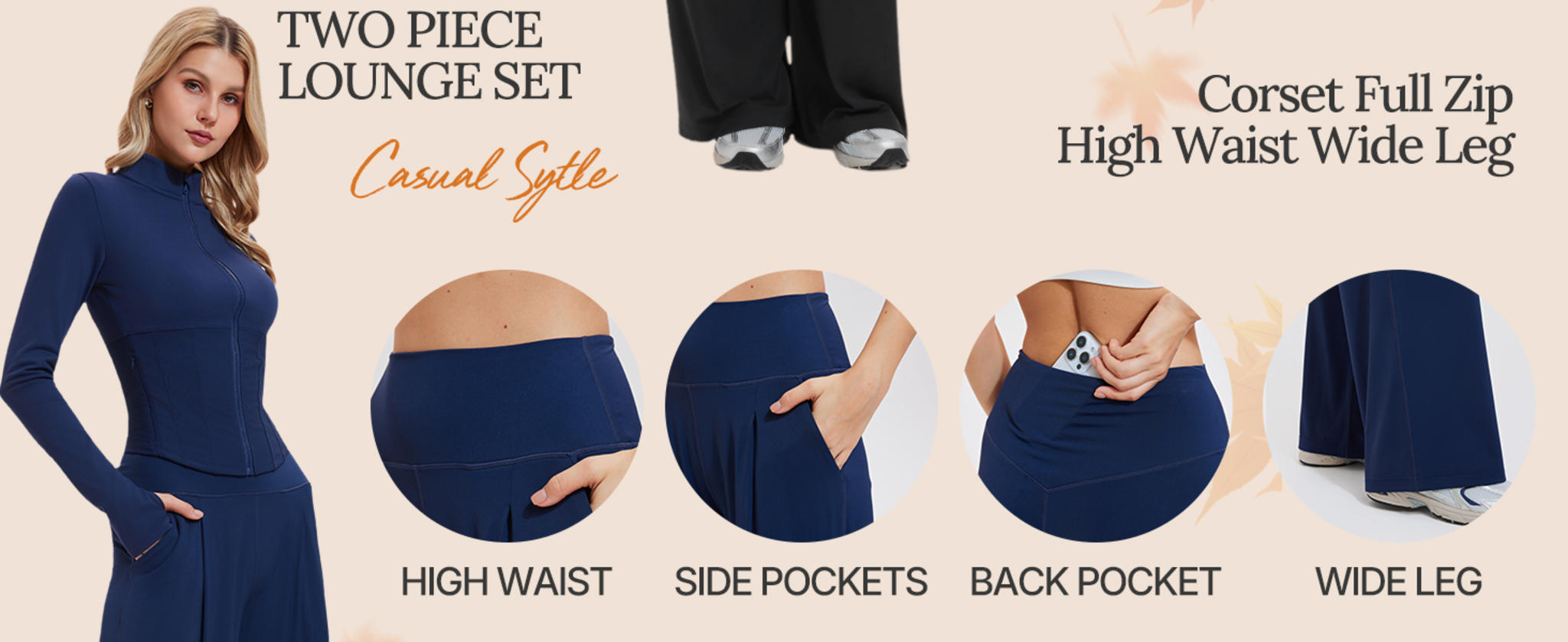 Women's 2 Piece Lounge Set Full Zip Long Sleeve Hoodie and Wide Leg Pants Tracksuit image 10