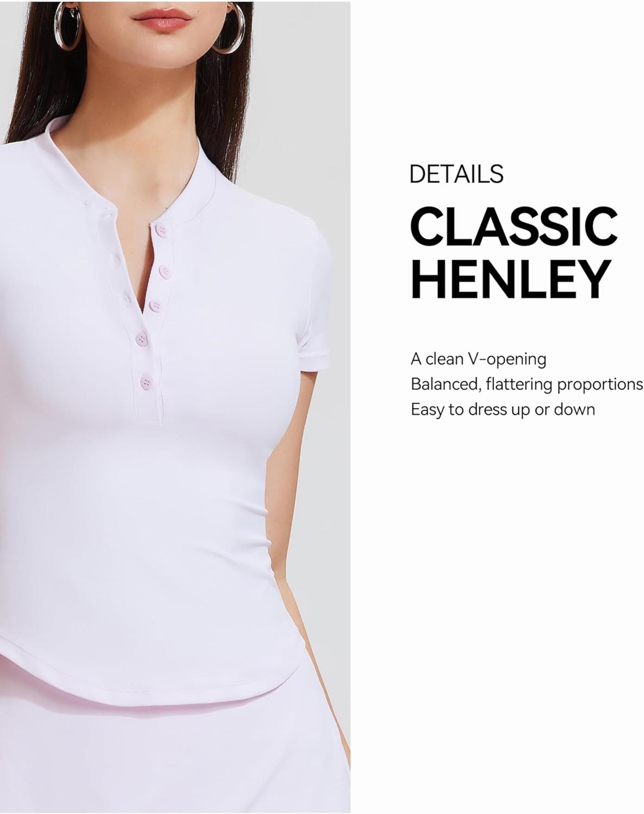Women's Short Sleeve Nylon Henley T-Shirt - Slim Fit Summer Basic