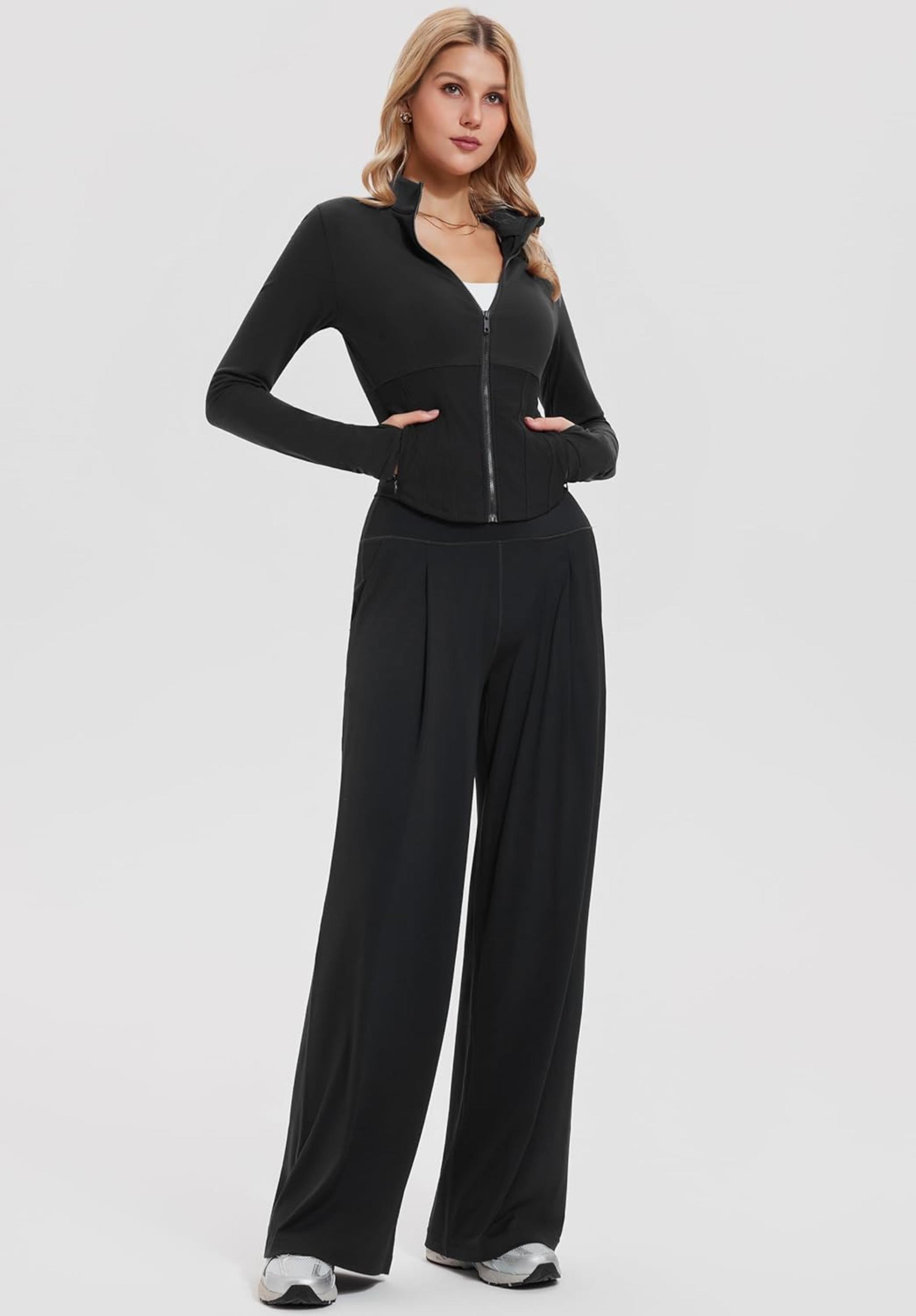 Women's Casual 2 Piece Lounge Set with Full Zip Hoodie and Wide Leg Pants