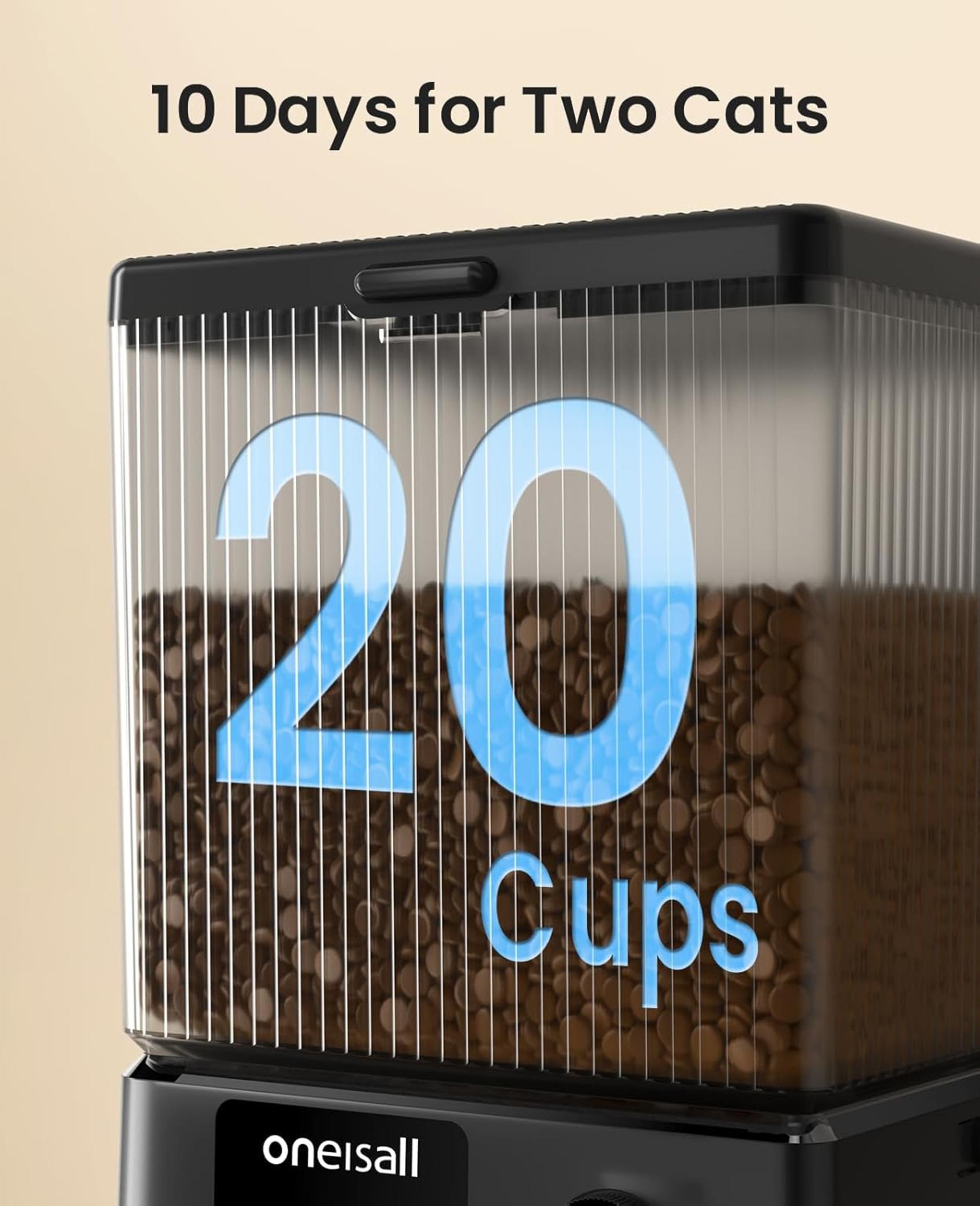 Automatic Cat Feeder with 5G WiFi, 5L Timed Food Dispenser for 2 Cats with App Control