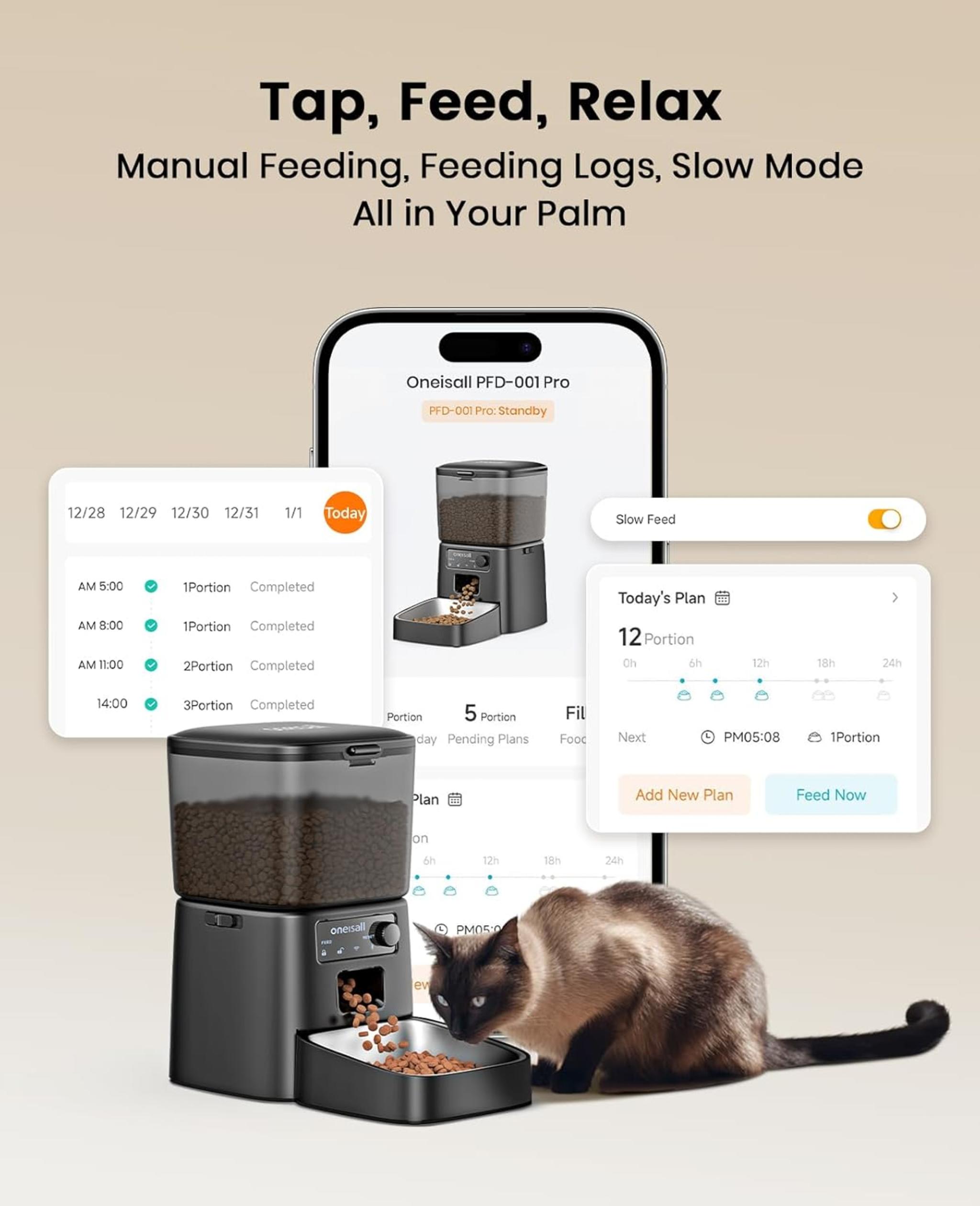 Automatic Cat Feeder with WiFi App Control and Precise Portion Management