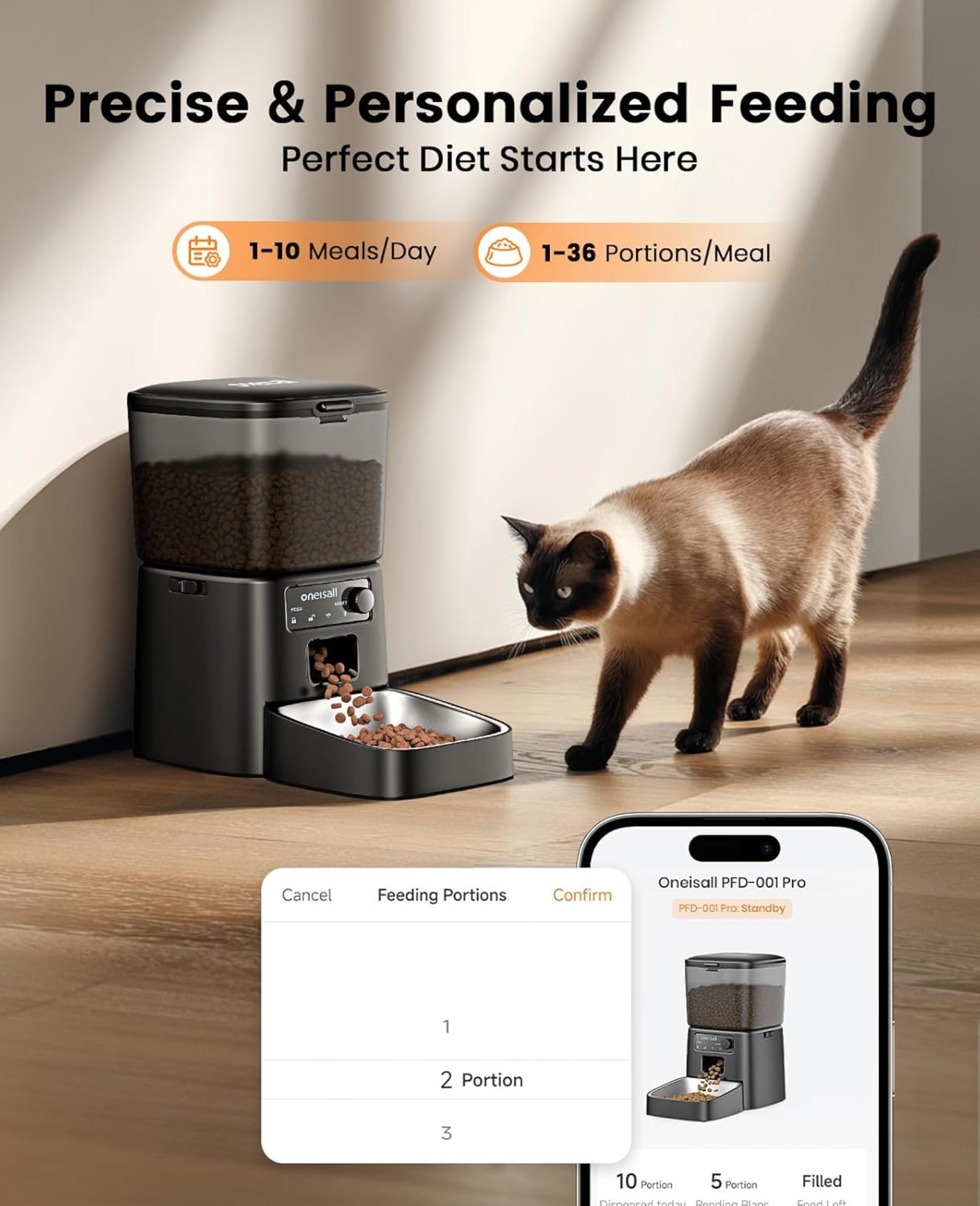 Automatic Cat Feeder with WiFi App Control and Precise Portion Management