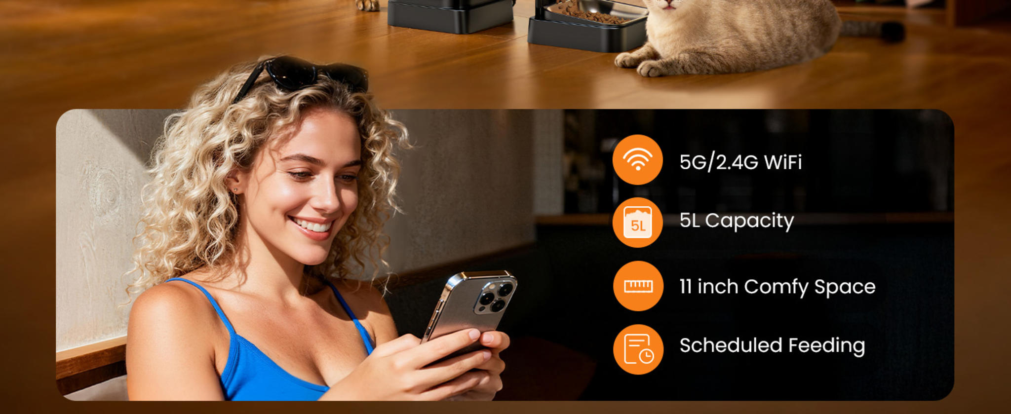 Automatic Cat Feeder with 5G WiFi, 5L Timed Food Dispenser for 2 Cats with App Control image 11