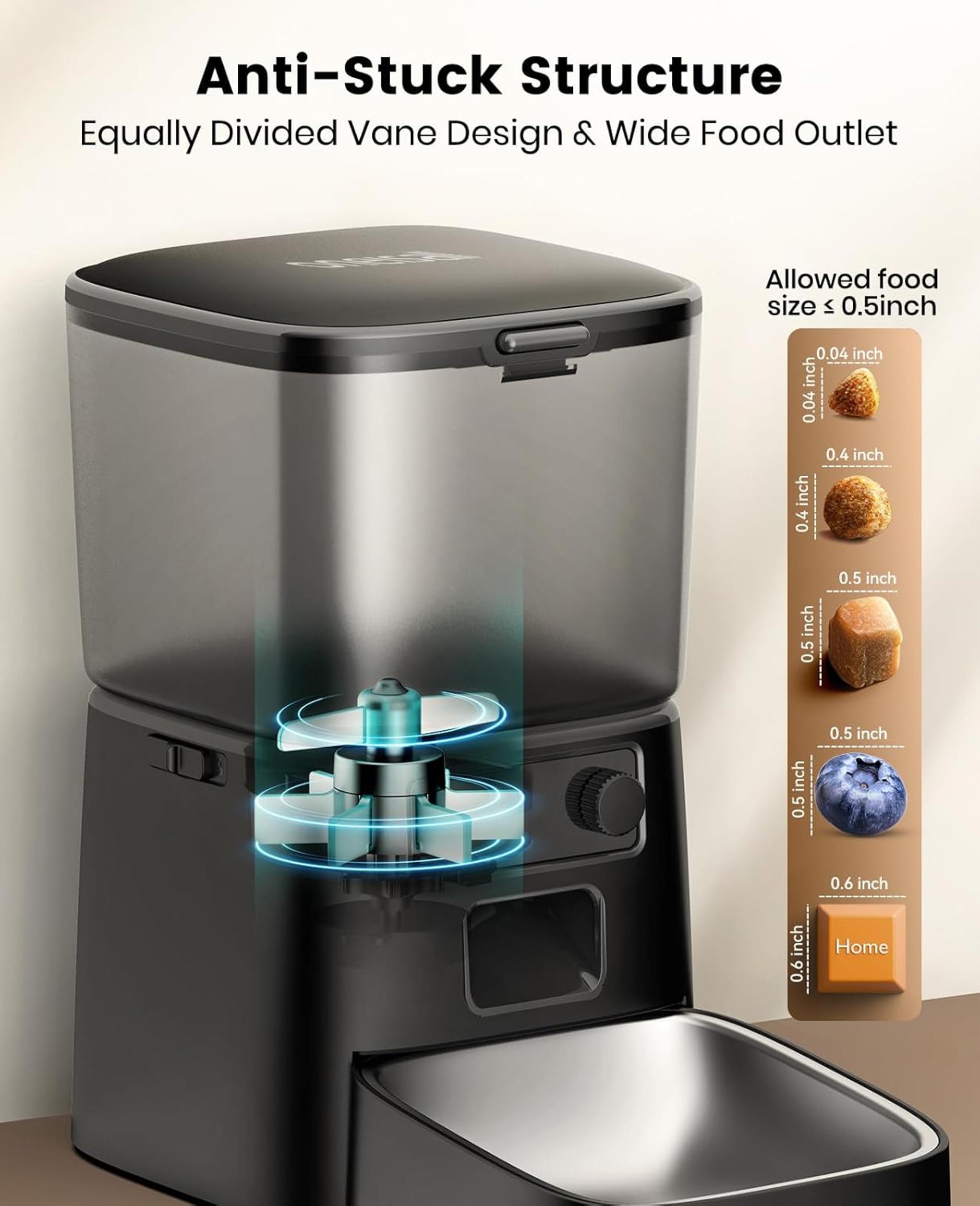 Automatic Cat Feeder with WiFi App Control and Precise Portion Management