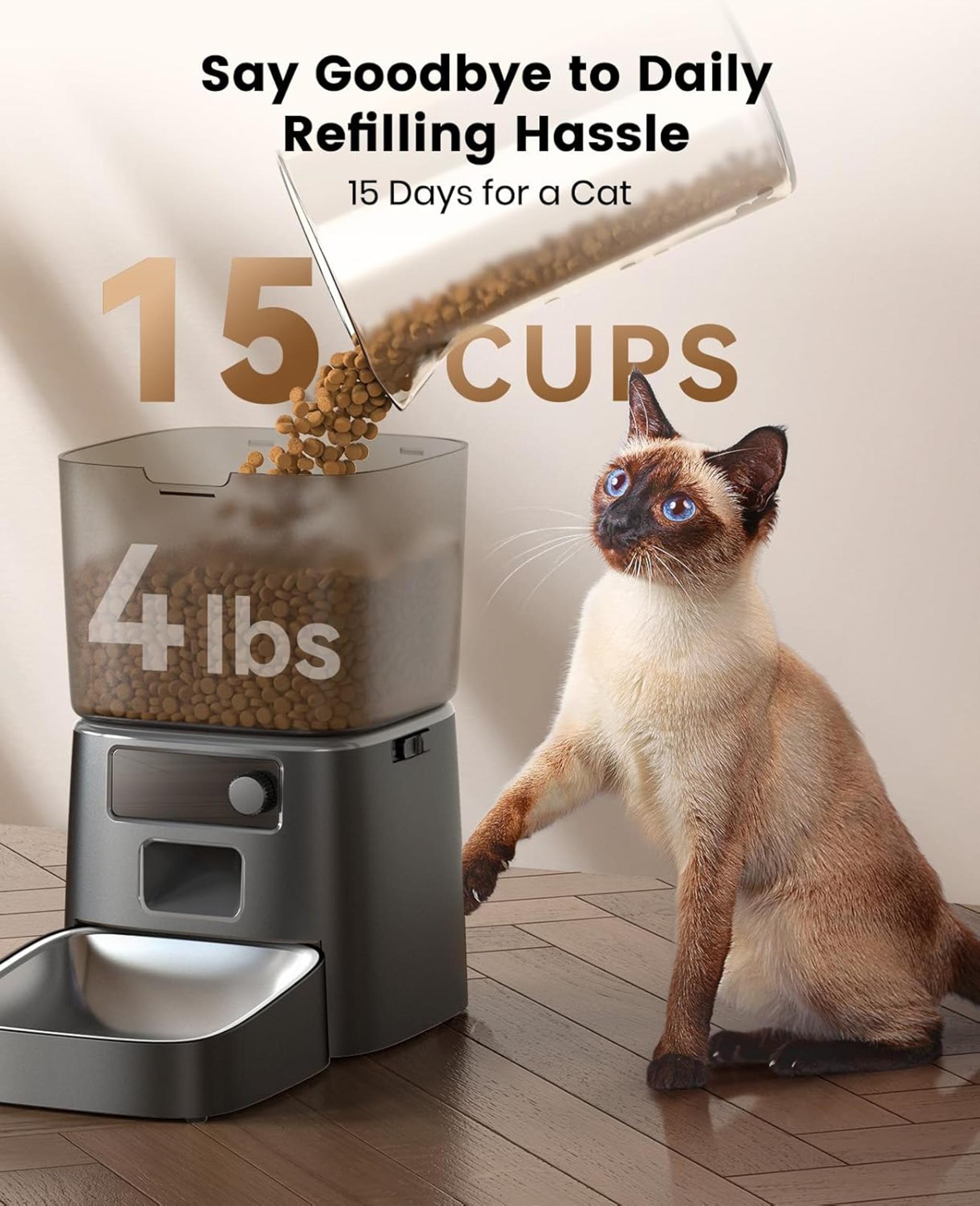 Automatic Cat Feeder with WiFi App Control and Precise Portion Management
