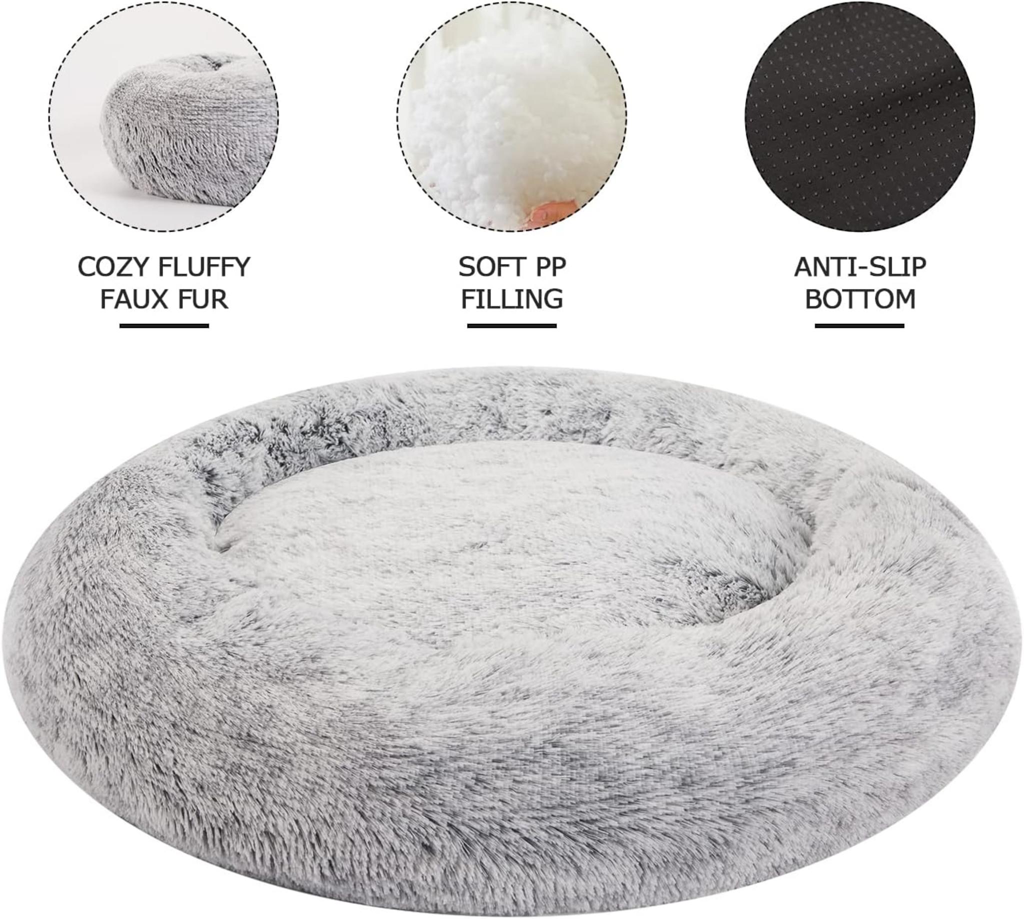 Calming Donut Dog Bed, 36-Inch Round Fluffy Plush Bed for Large Dogs, Anti-Anxiety & Washable