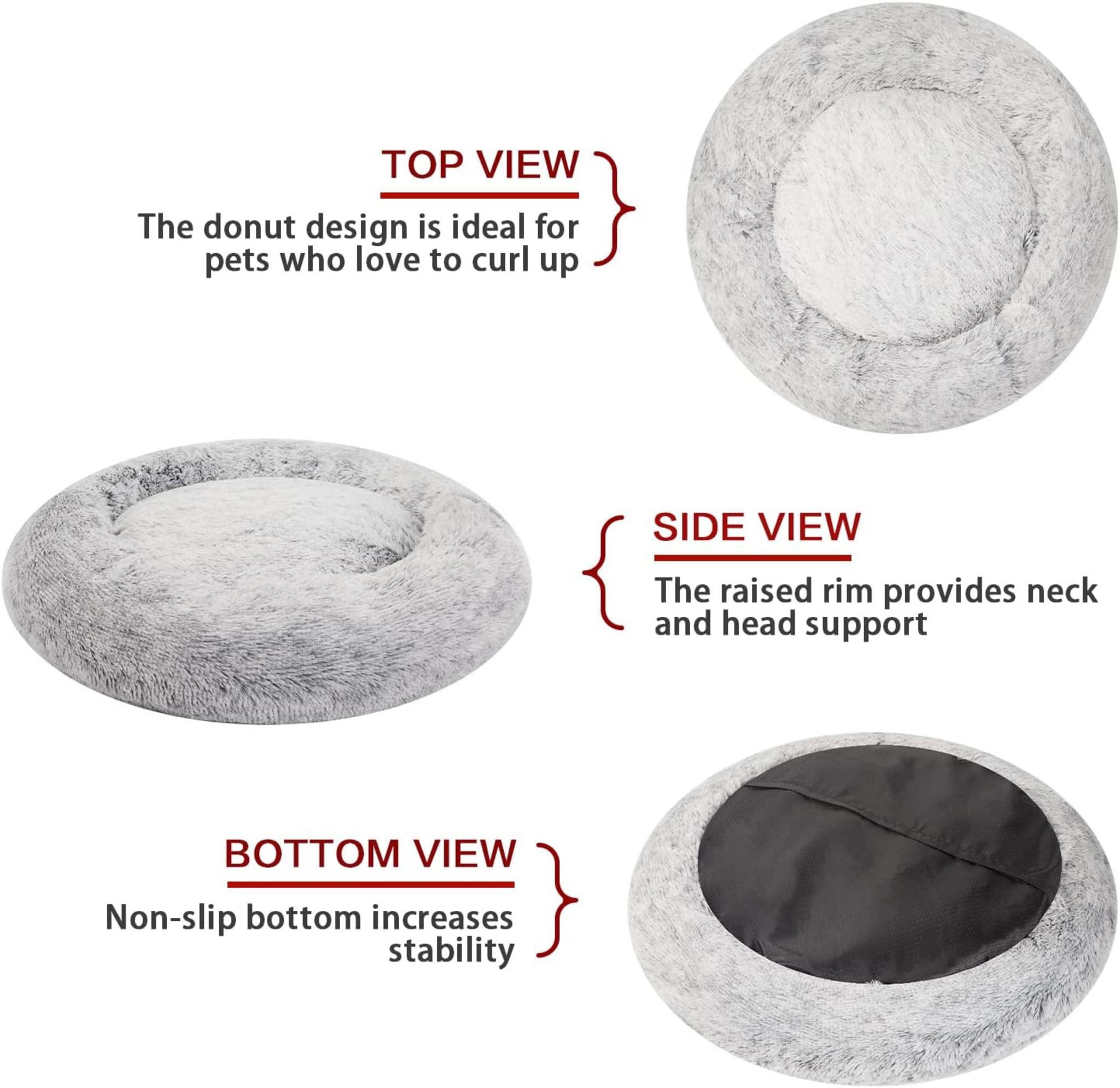 Calming Donut Dog Bed, 36-Inch Round Fluffy Plush Bed for Large Dogs, Anti-Anxiety & Washable