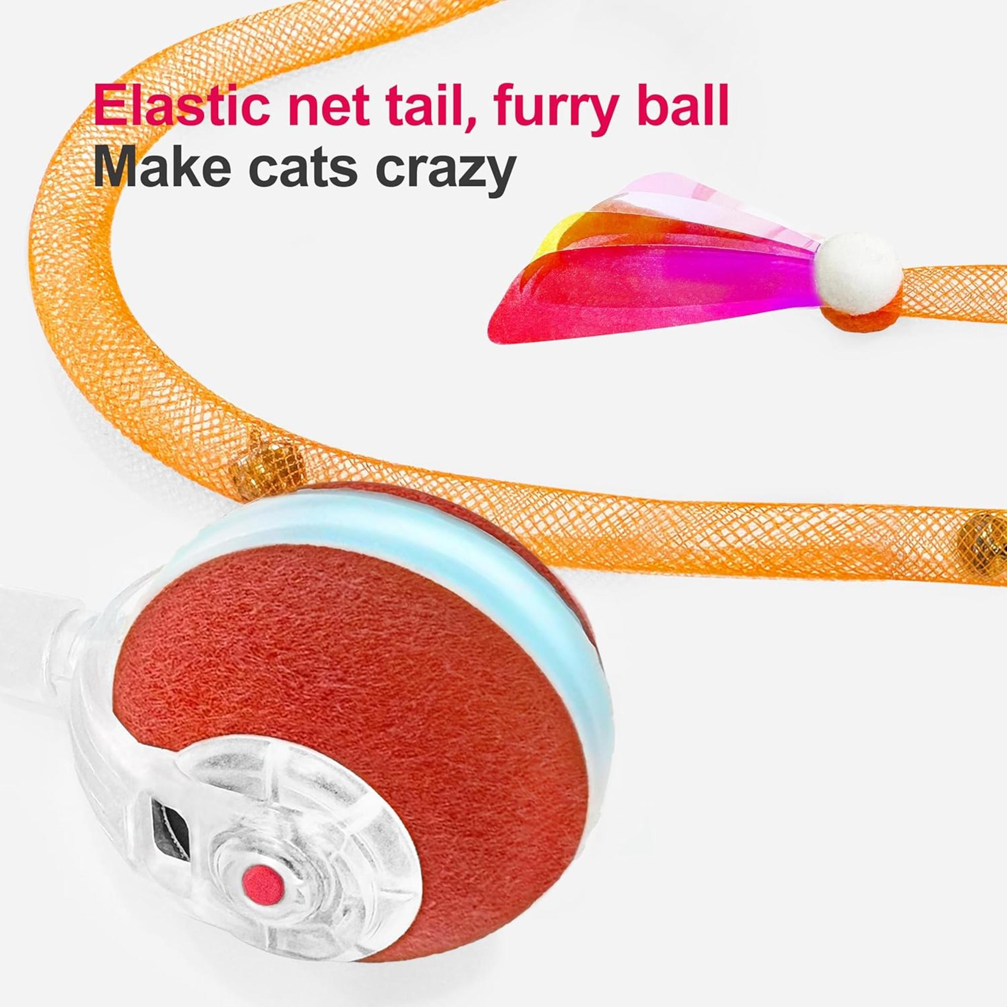 Interactive Cat Ball Toy with Elastic Mesh Tail, Motion Activated Automatic Kitten Toy for All Floors