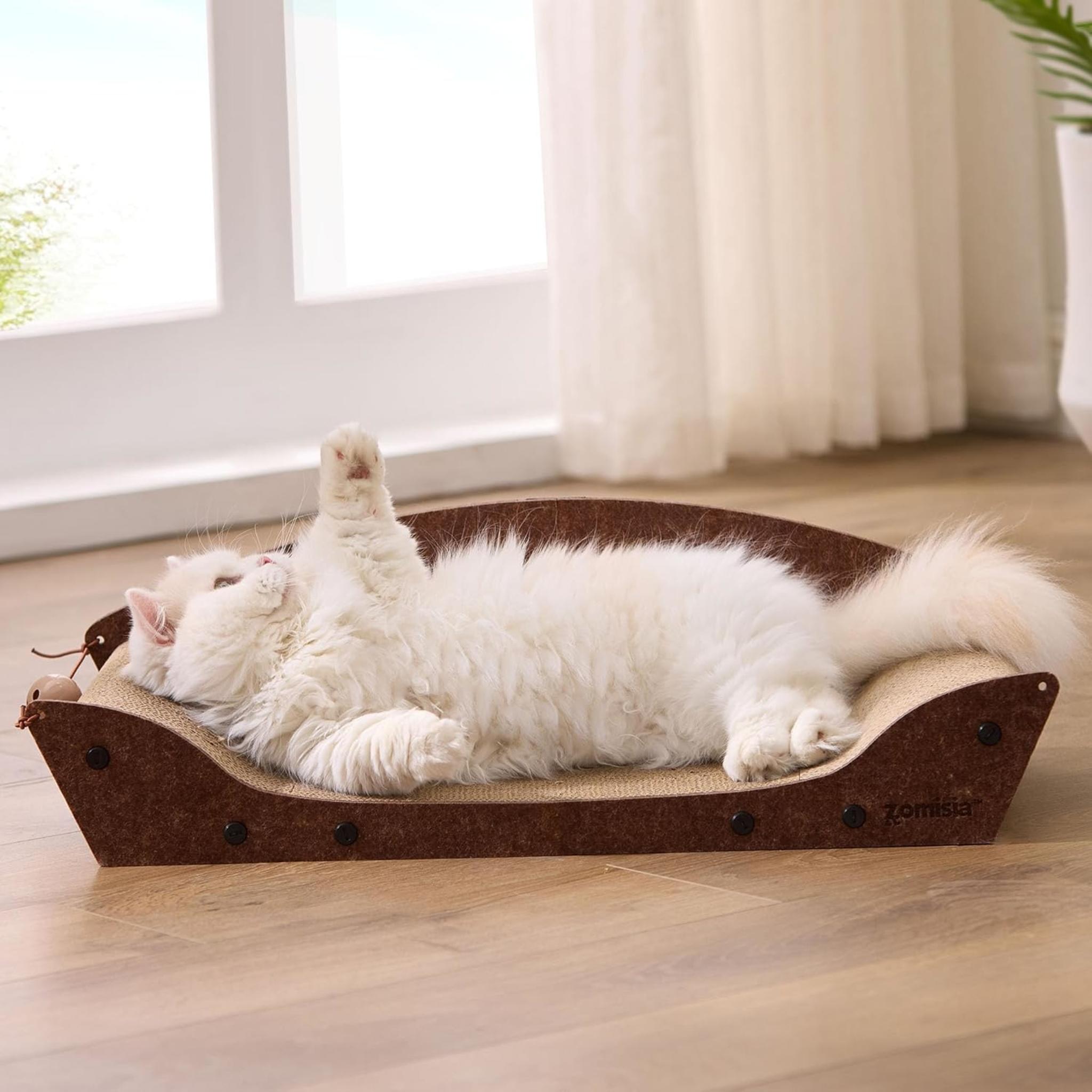 26'' Large Cat Scratcher Couch with Orthopedic Armrests and Bell Toys