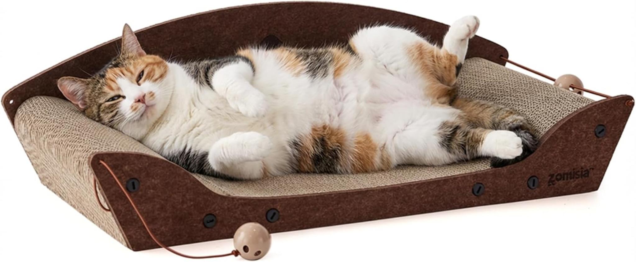 26'' Large Cat Scratcher Couch with Orthopedic Armrests and Bell Toys