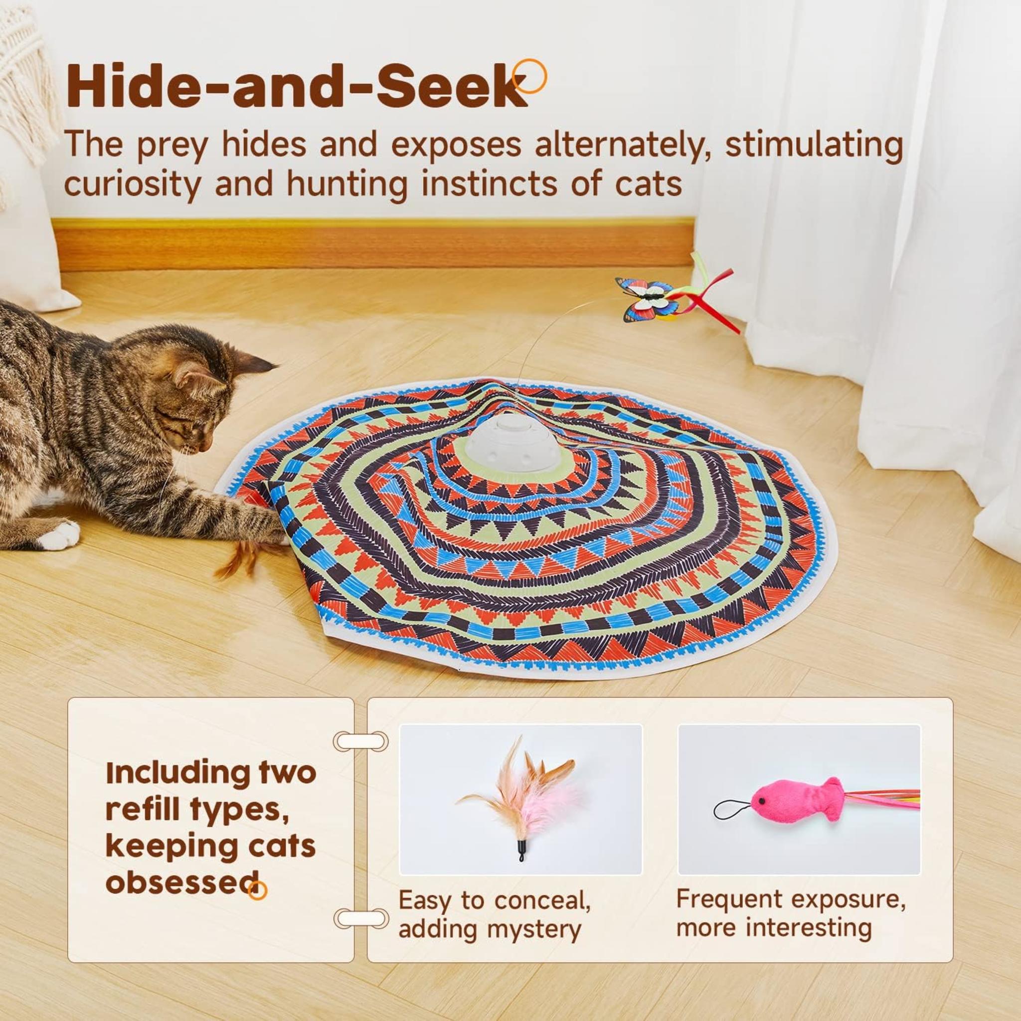 3-in-1 Automatic Interactive Cat Toy with Fluttering Butterfly and Hide-and-Seek Feather