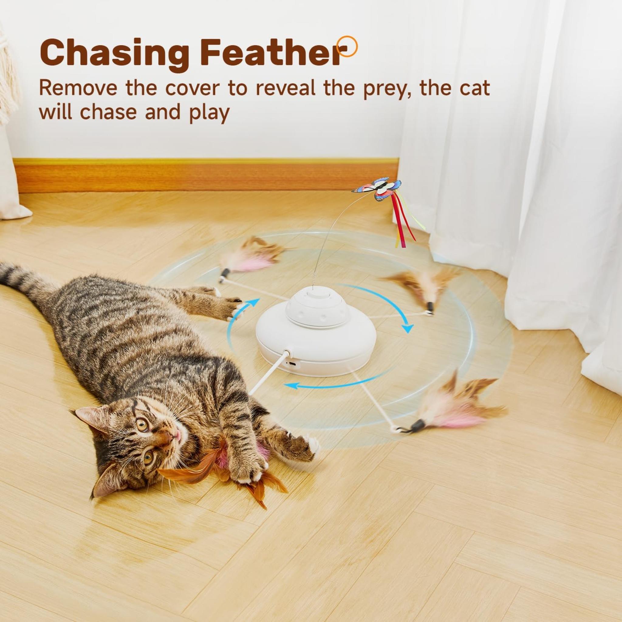 3-in-1 Automatic Interactive Cat Toy with Fluttering Butterfly and Hide-and-Seek Feather