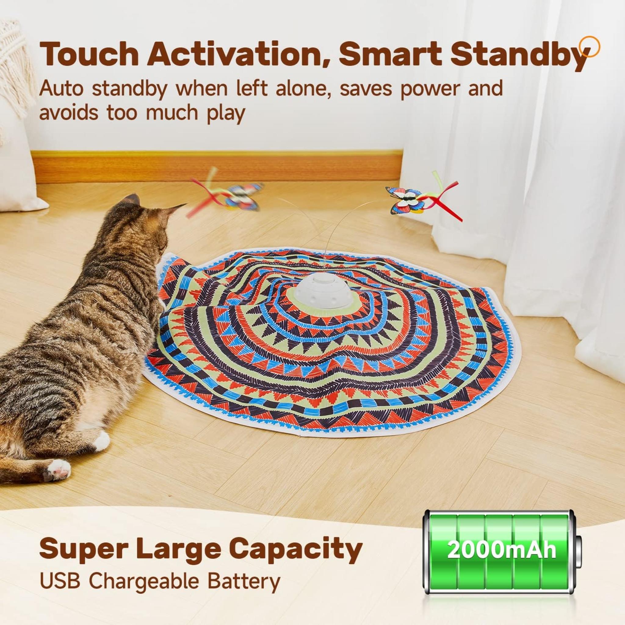3-in-1 Automatic Interactive Cat Toy with Fluttering Butterfly and Hide-and-Seek Feather