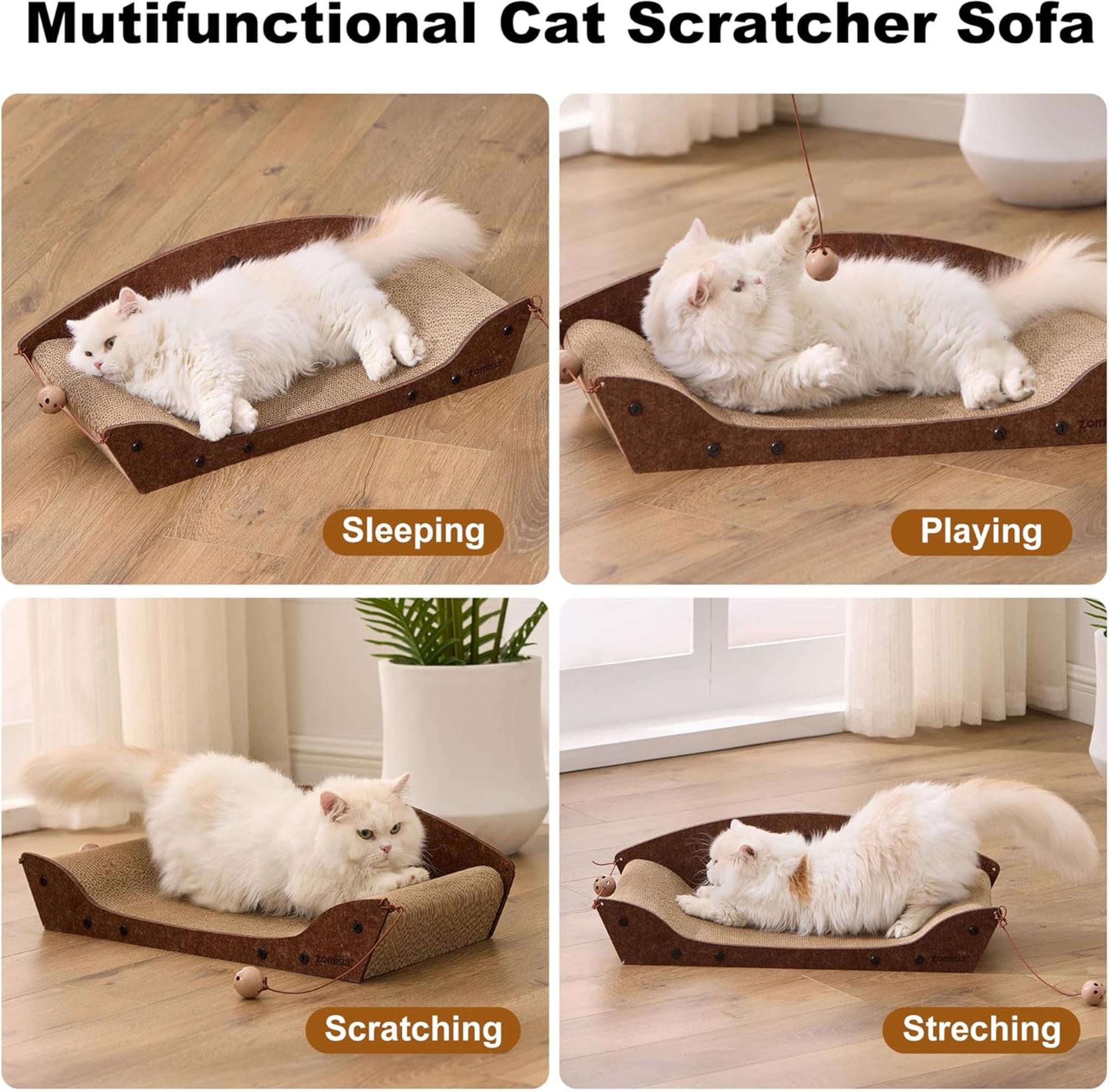 26'' Large Cat Scratcher Couch with Orthopedic Armrests and Bell Toys