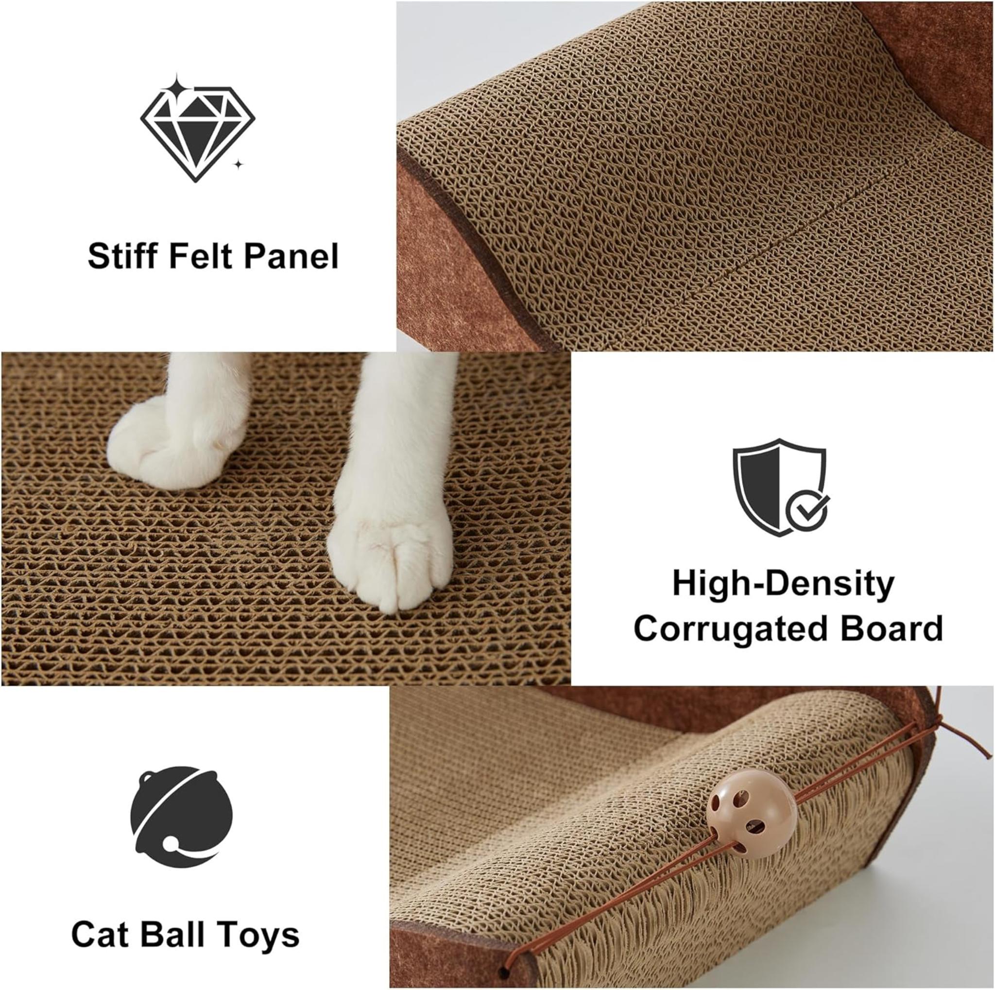 26'' Large Cat Scratcher Couch with Orthopedic Armrests and Bell Toys