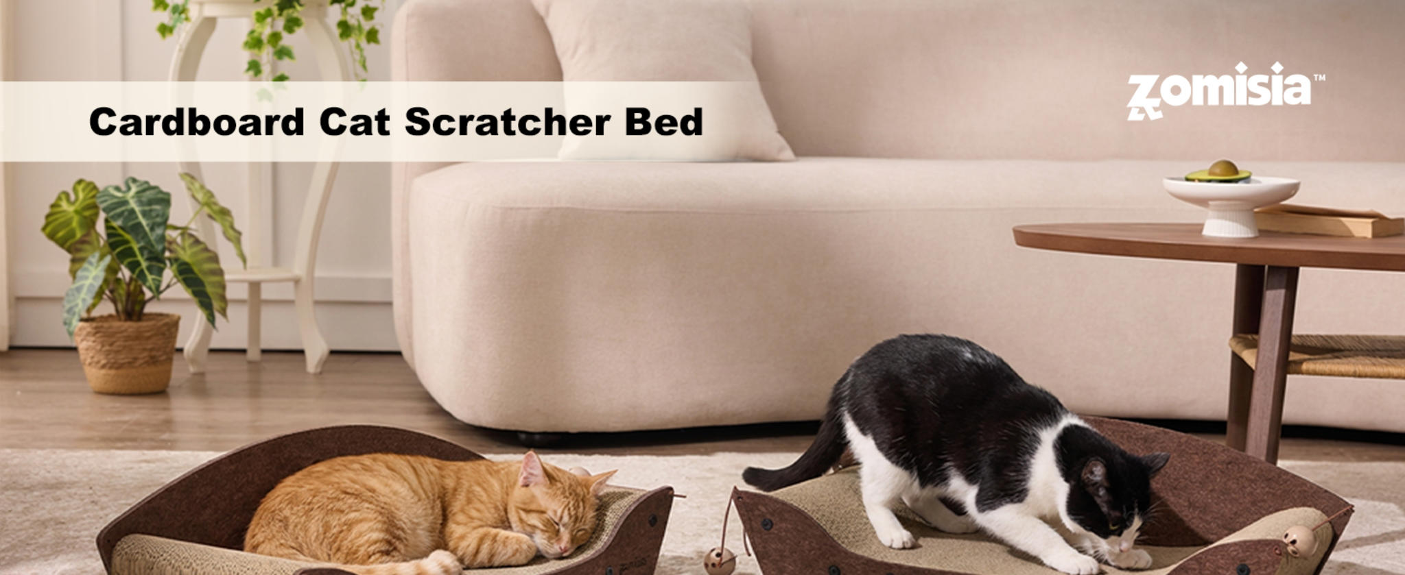 26'' Large Cat Scratcher Couch with Orthopedic Armrests and Bell Toys image 9