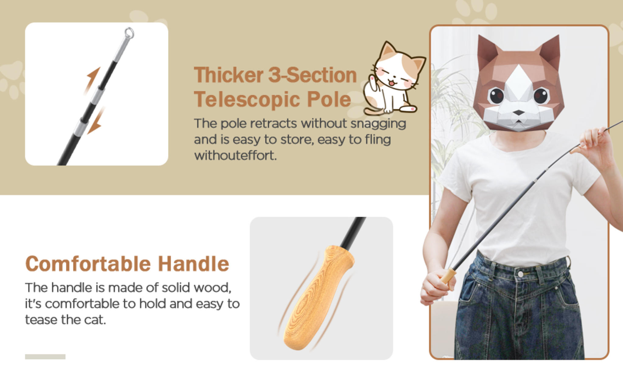 Interactive Cat Teaser Wand Toy with 43'' Retractable Fishing Pole and 5 Natural Feather Refills image 8