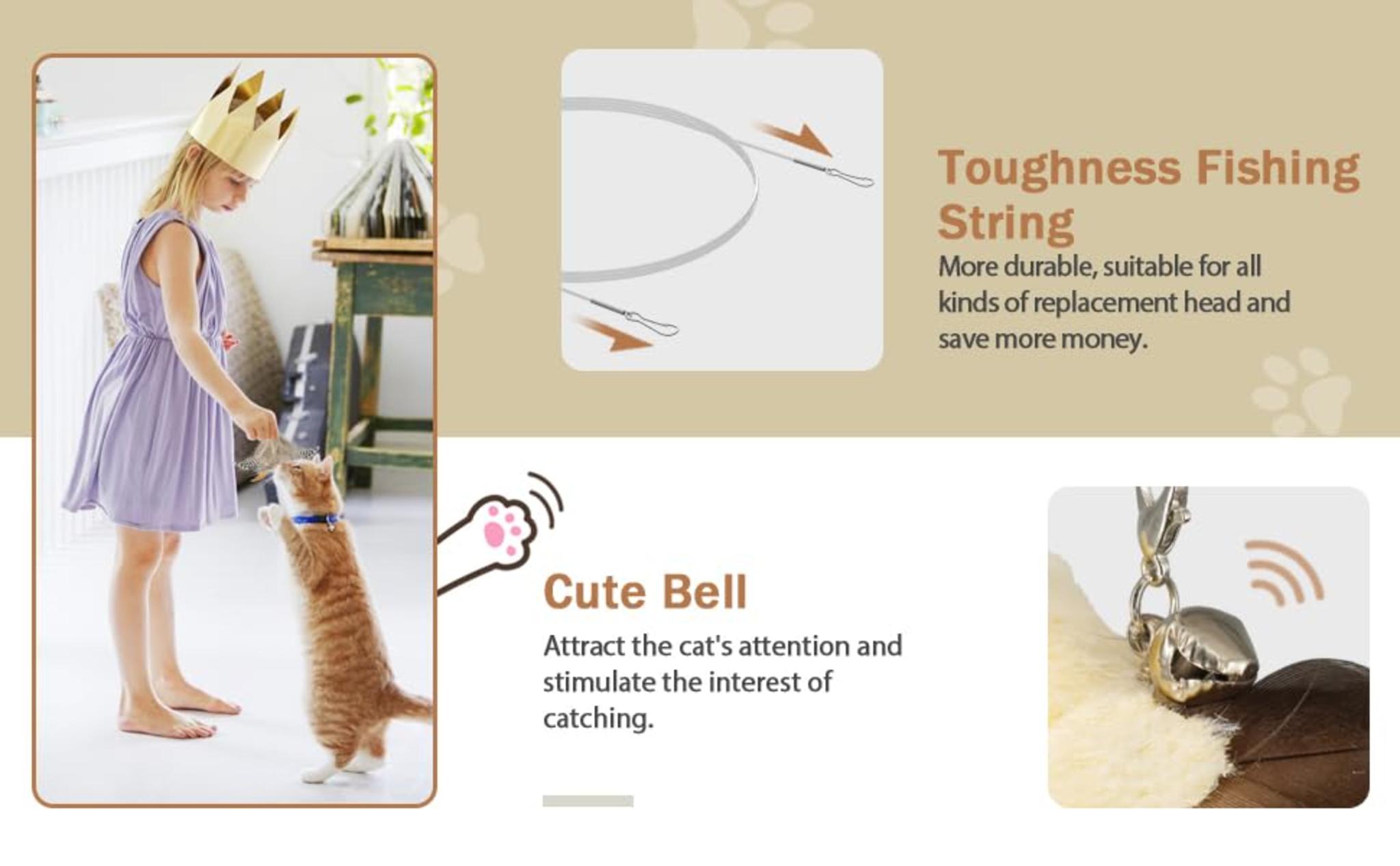 Interactive Cat Teaser Wand Toy with 43'' Retractable Fishing Pole and 5 Natural Feather Refills image 9
