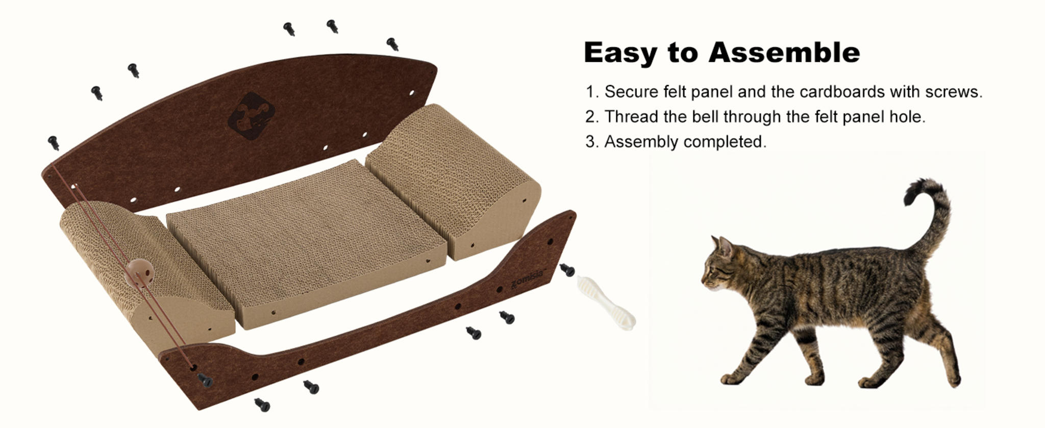 26'' Large Cat Scratcher Couch with Orthopedic Armrests and Bell Toys image 16
