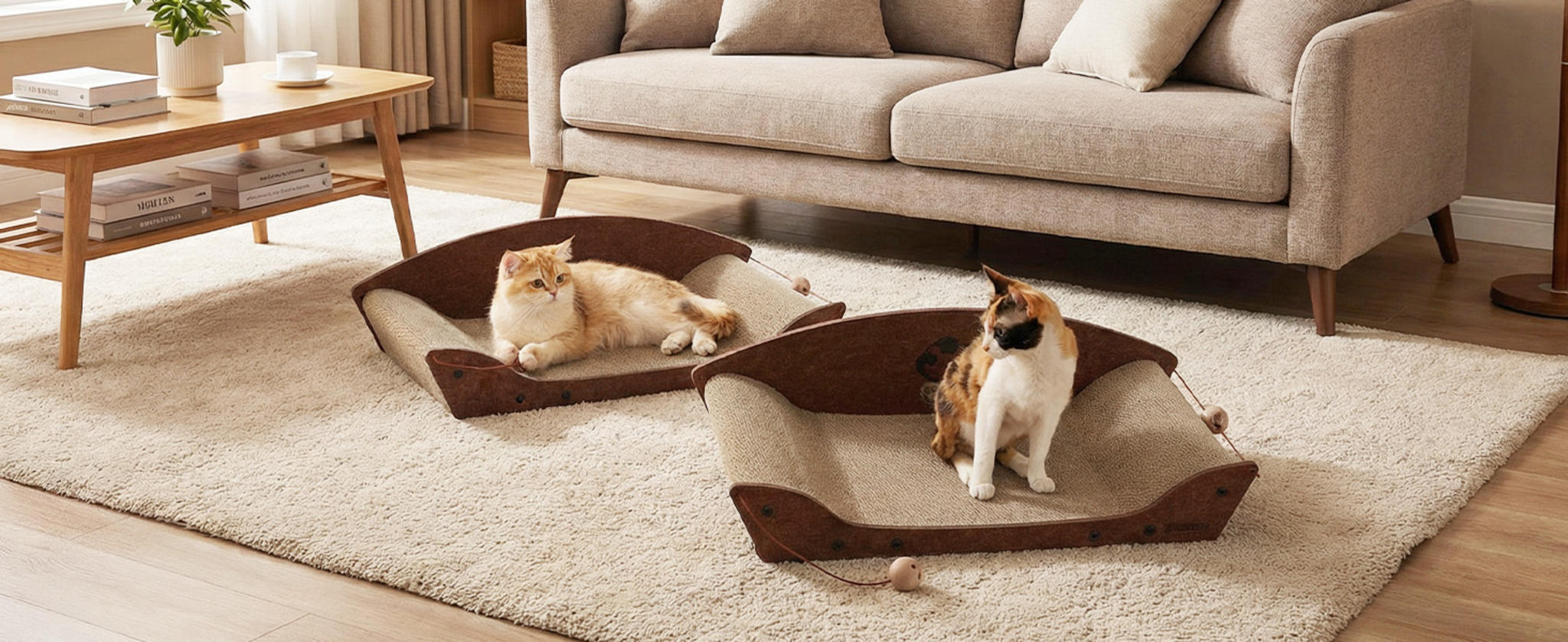 26'' Large Cat Scratcher Couch with Orthopedic Armrests and Bell Toys image 17