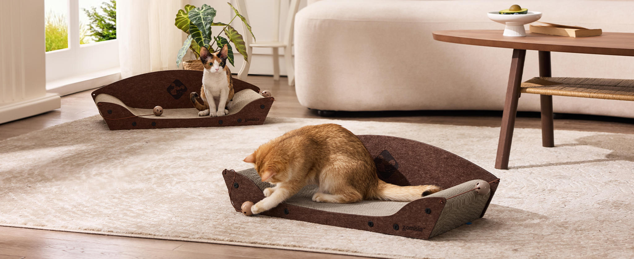 26'' Large Cat Scratcher Couch with Orthopedic Armrests and Bell Toys image 18