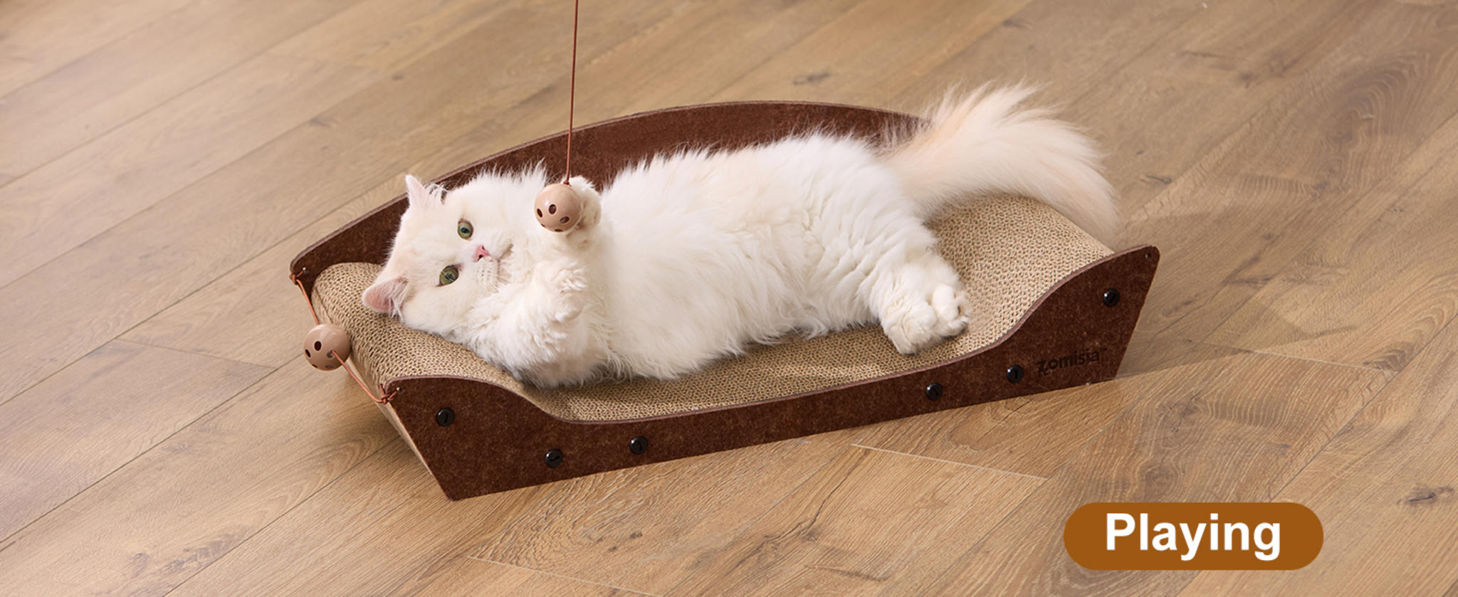 26'' Large Cat Scratcher Couch with Orthopedic Armrests and Bell Toys image 19