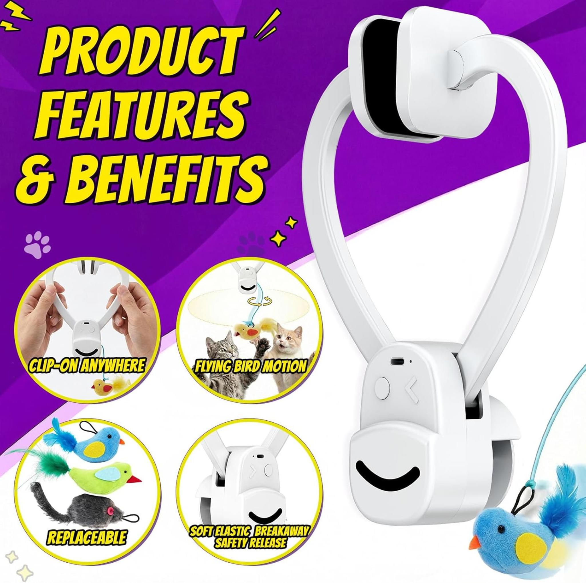 Automatic Flying Bird Interactive Cat Toy - USB Rechargeable Hanging Feather Wand for Indoor Cats