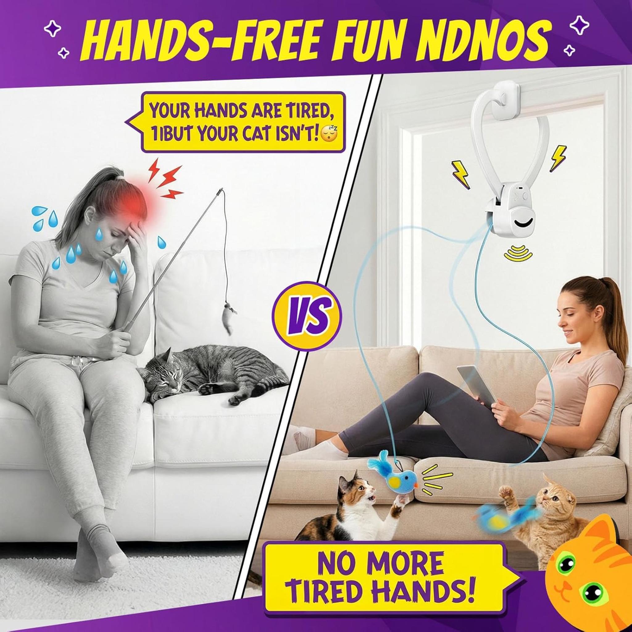 Automatic Flying Bird Interactive Cat Toy - USB Rechargeable Hanging Feather Wand for Indoor Cats