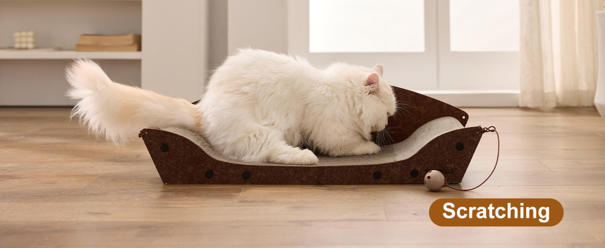 26'' Large Cat Scratcher Couch with Orthopedic Armrests and Bell Toys image 21