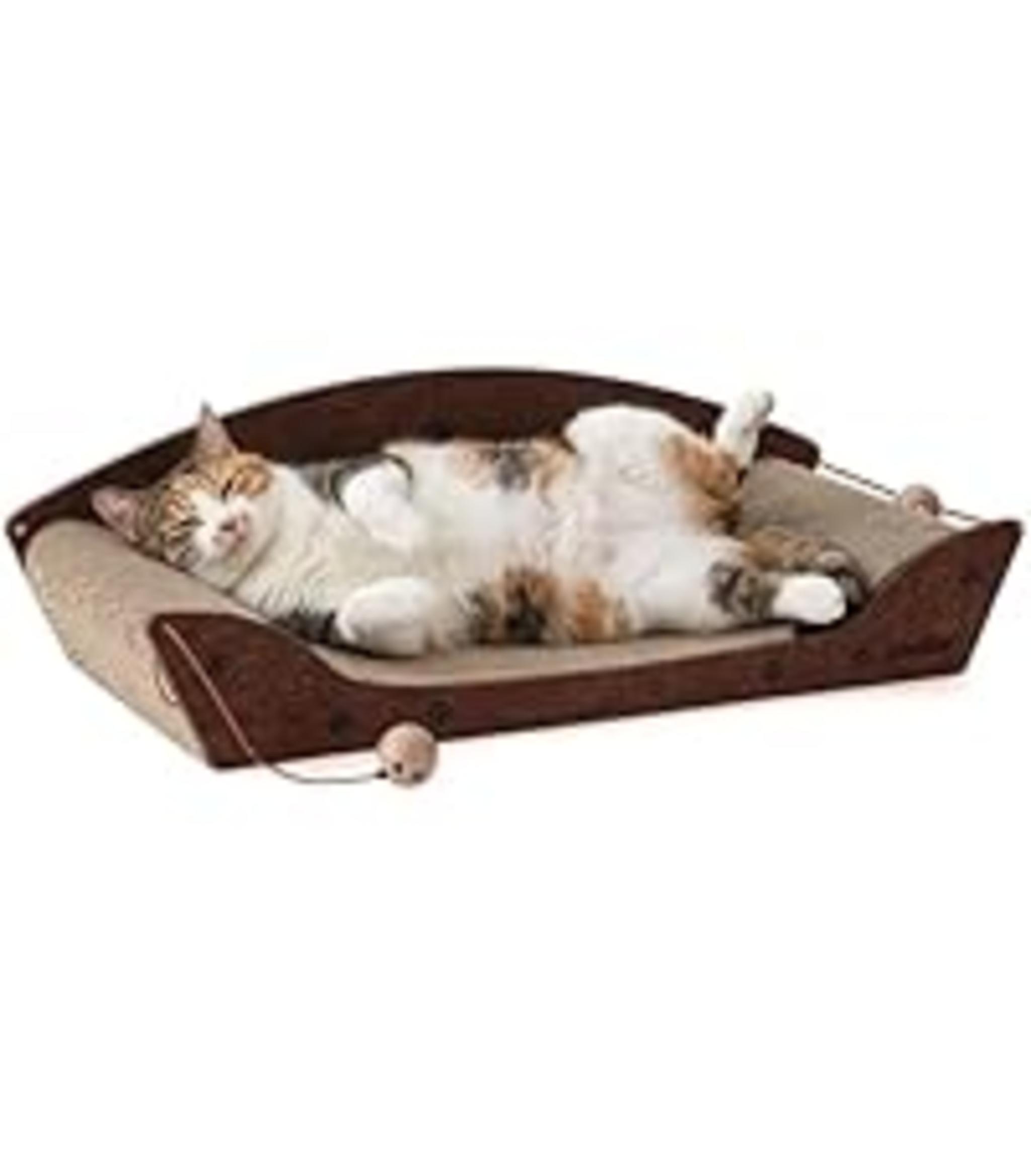 26'' Large Cat Scratcher Couch with Orthopedic Armrests and Bell Toys image 23