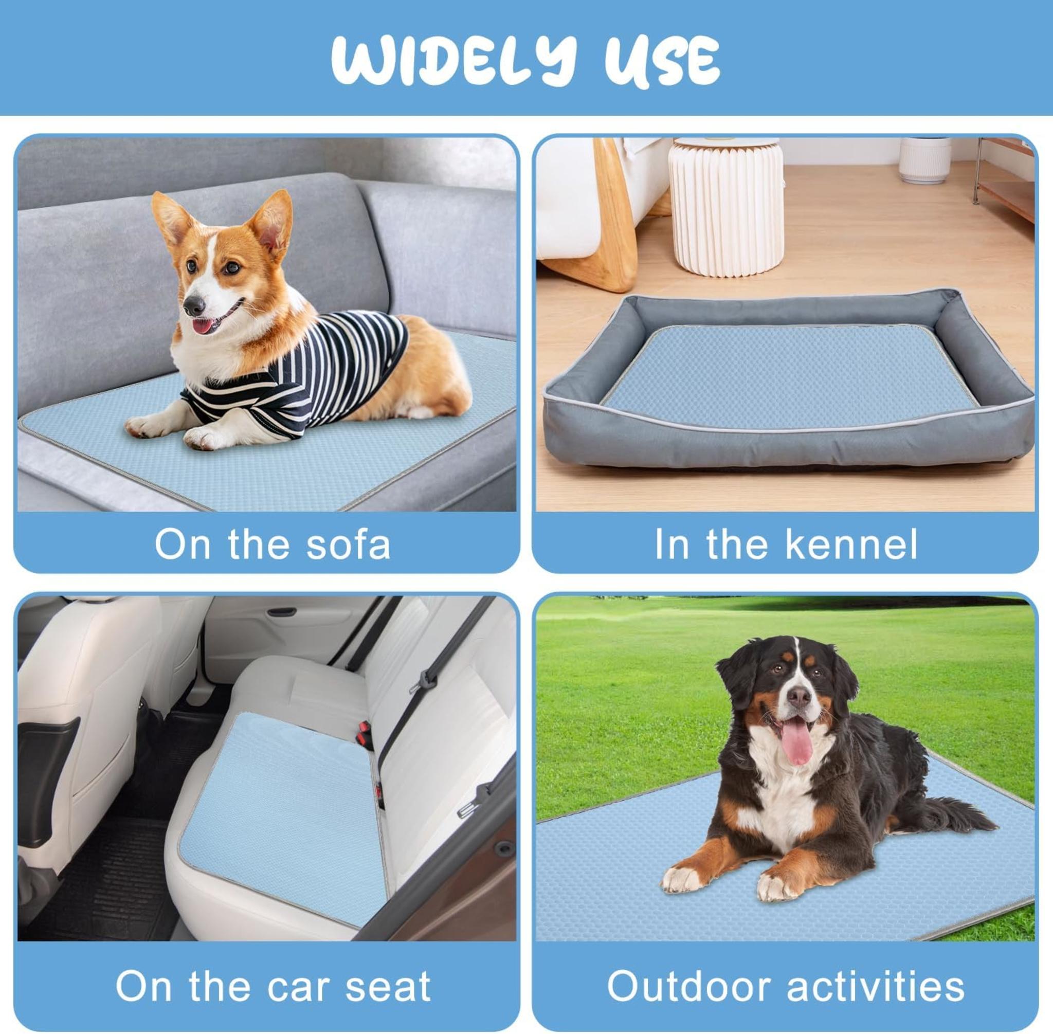 Washable Ice Silk Dog Cooling Mat for Small Medium Large Pets, Self-Cooling Bed Pad for Crates and Cars