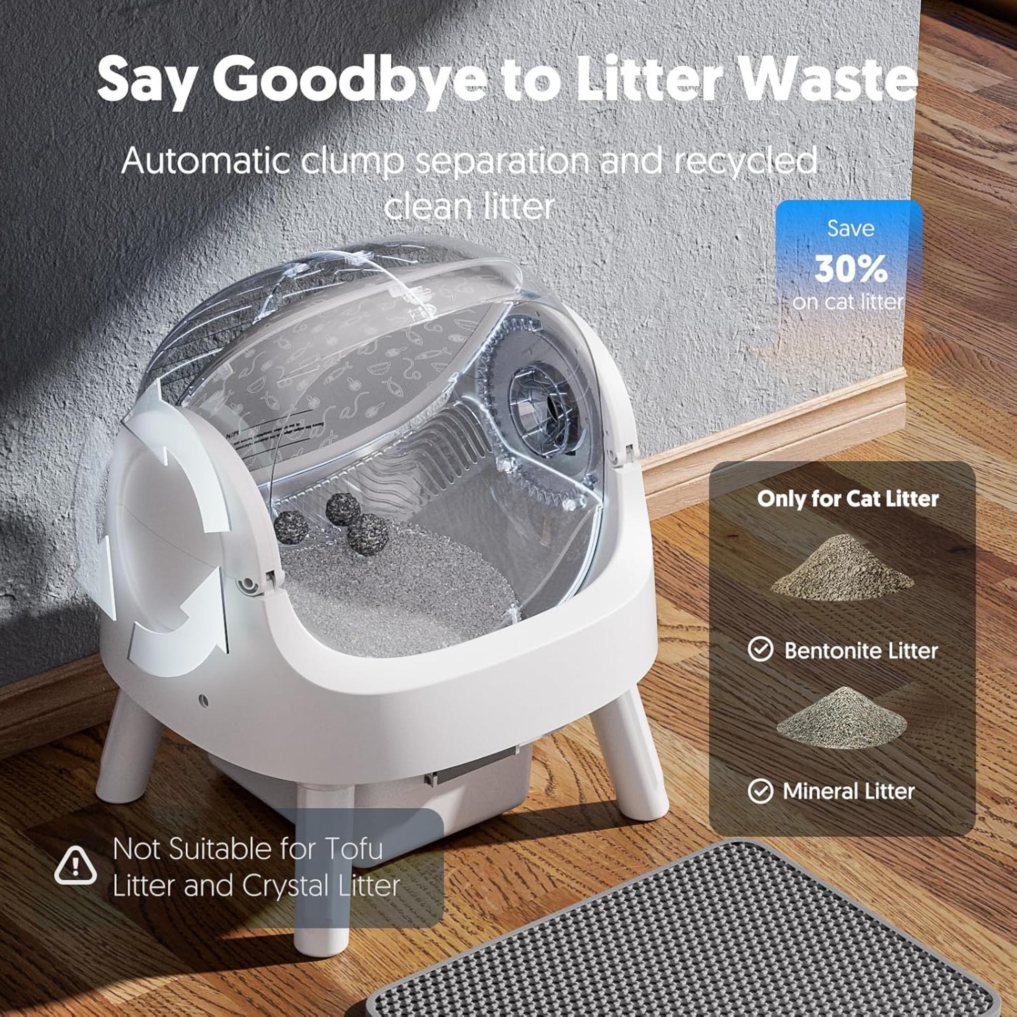 Open Top Automatic Self Cleaning Litter Box with Advanced Safety Sensors and 10L Waste Bin