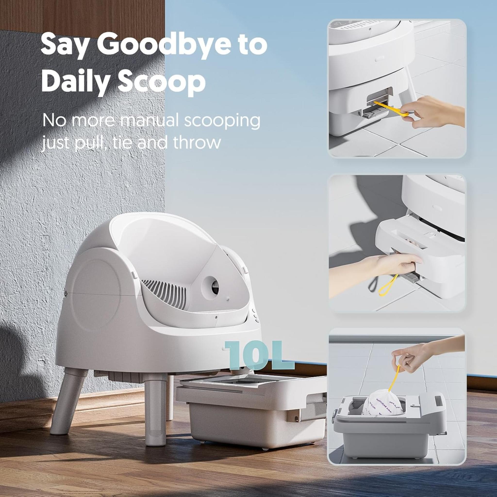 Open Top Automatic Self Cleaning Litter Box with Advanced Safety Sensors and 10L Waste Bin