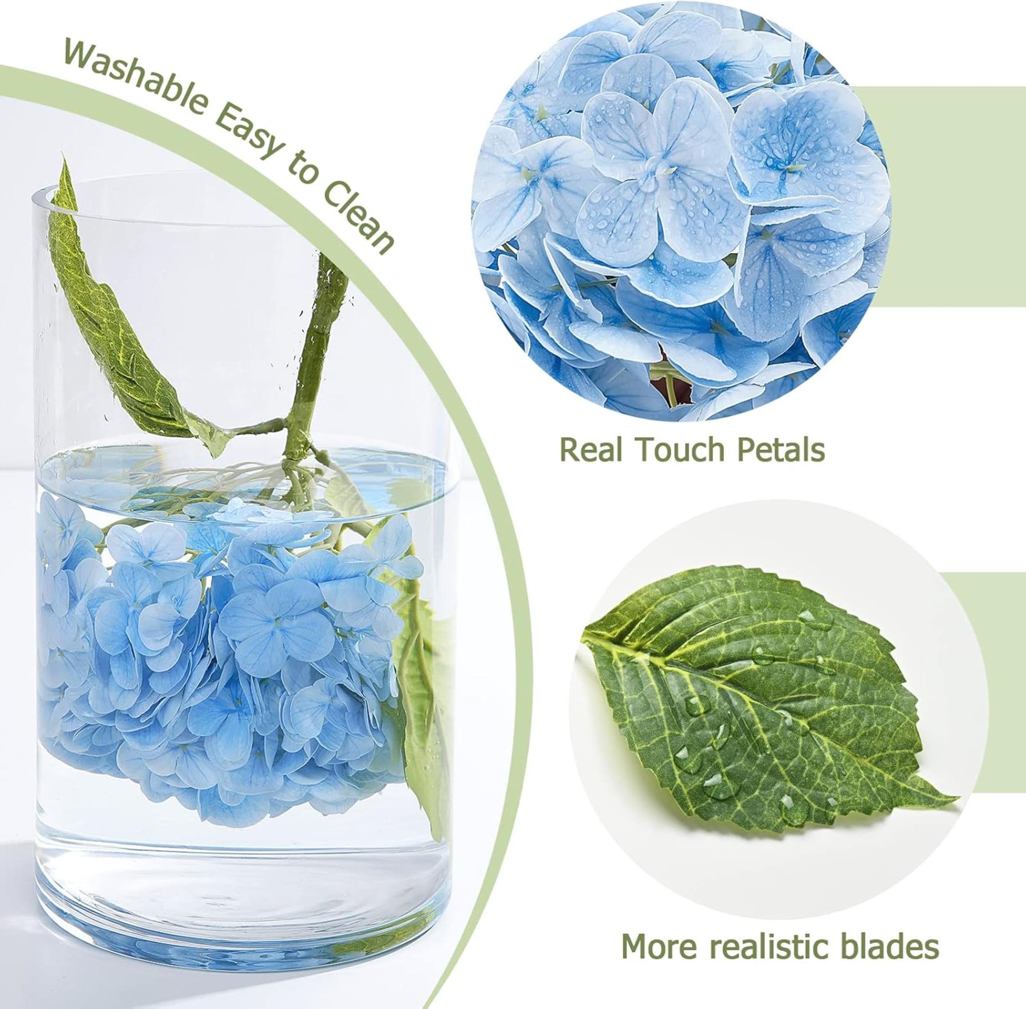 21" Real Touch Blue Hydrangea Artificial Flowers with 3D Butterflies, 3Pcs