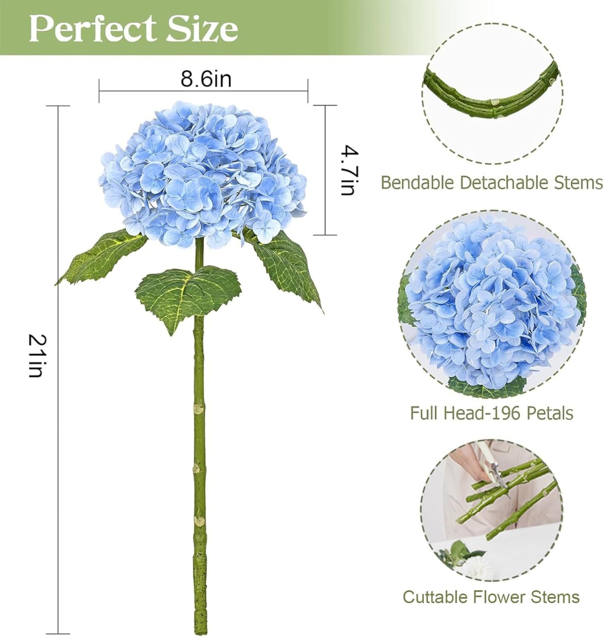 21" Real Touch Blue Hydrangea Artificial Flowers with 3D Butterflies, 3Pcs