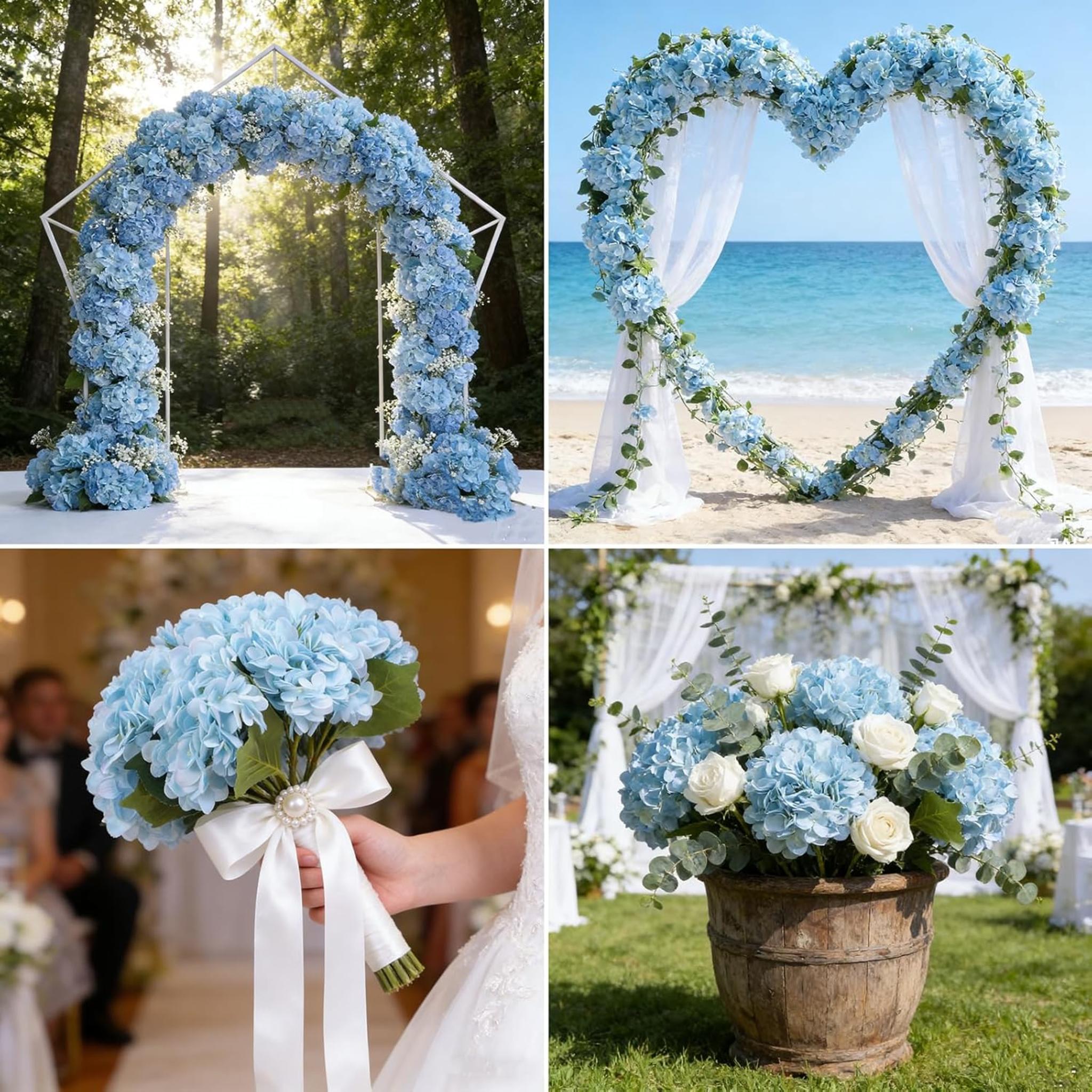 6pcs Blue Artificial Hydrangea Flowers with Stems, Silk Faux Hydrangeas for Wedding and Home Decor