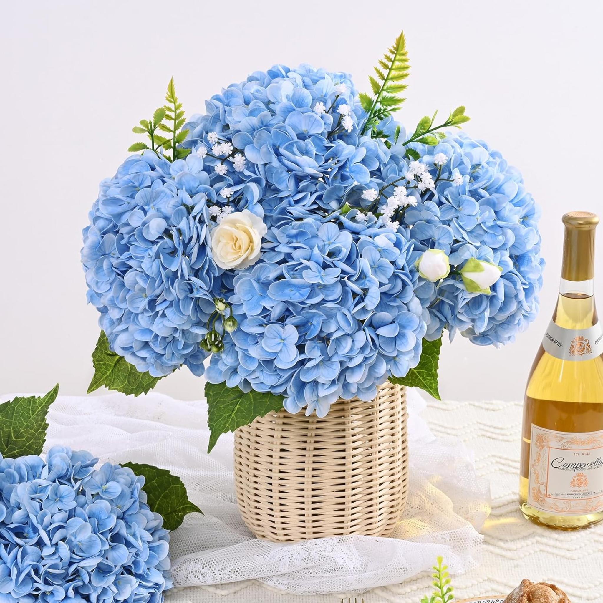 3 Pcs Real Touch Artificial Hydrangea Flowers, 21" Large 3D Print Latex Faux Hydrangeas for Home Decor