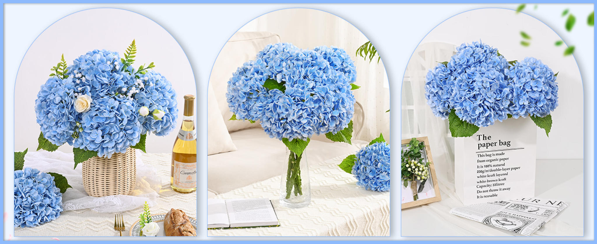 3 Pcs Real Touch Artificial Hydrangea Flowers, 21" Large 3D Print Latex Faux Hydrangeas for Home Decor image 11