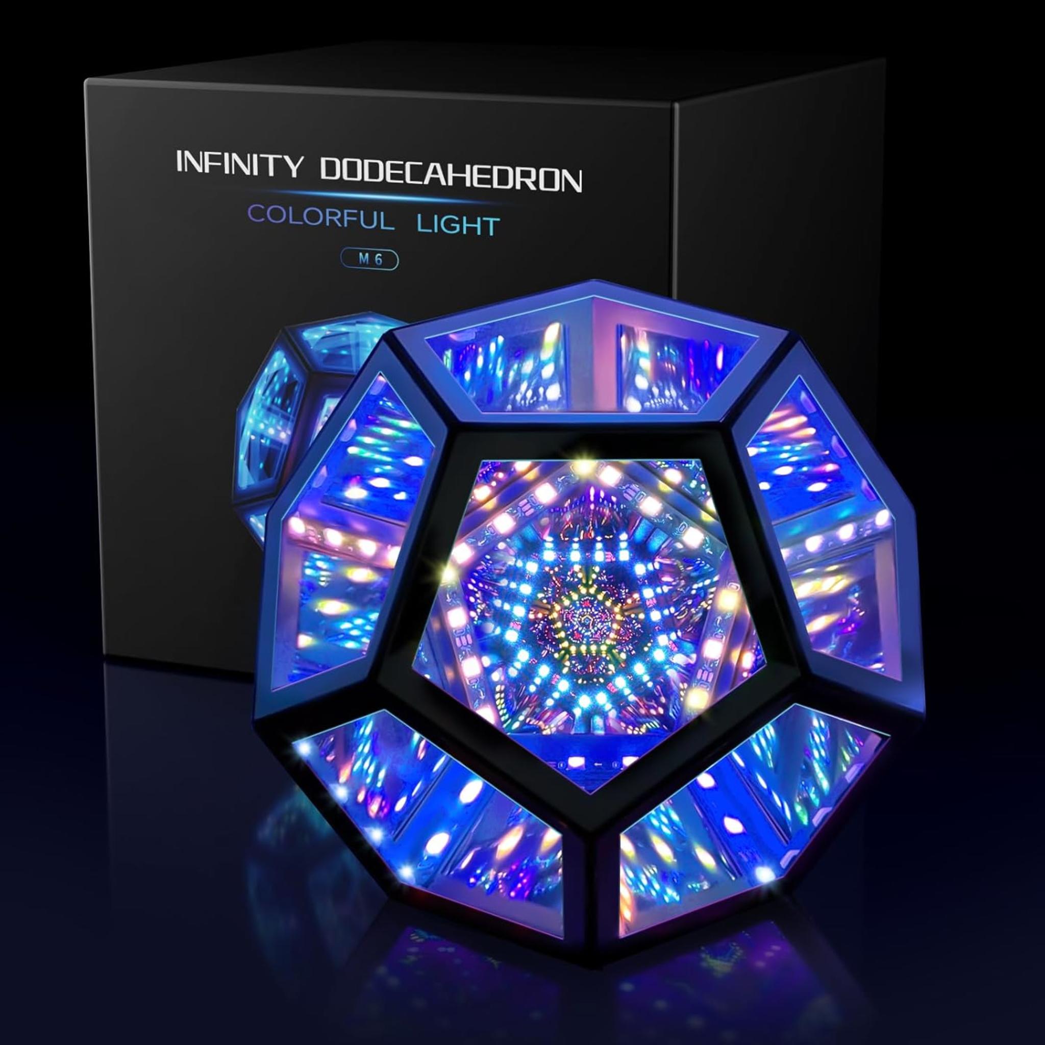 Infinity Mirror Dodecahedron RGBW Color Changing Night Light for Gaming Room Decor