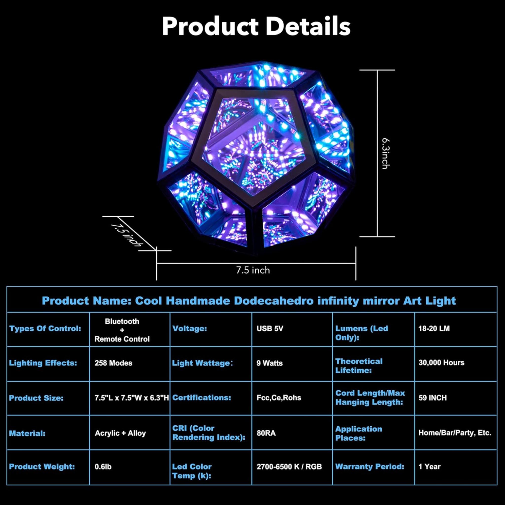Infinity Dodecahedron RGBW Gaming Light - 365 Modes Ambient Mirror Lamp