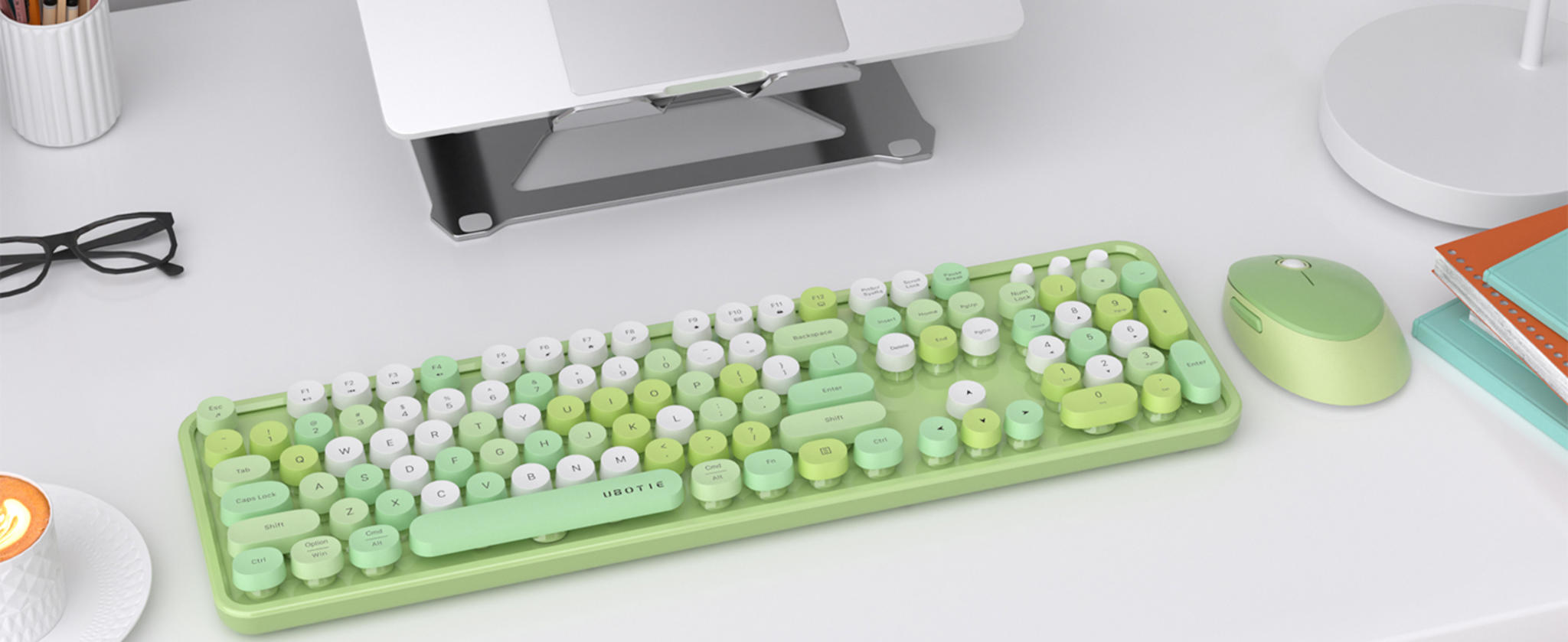 Wireless Keyboard and Mouse Combo, Retro Typewriter Style with Colorful Round Keys image 19
