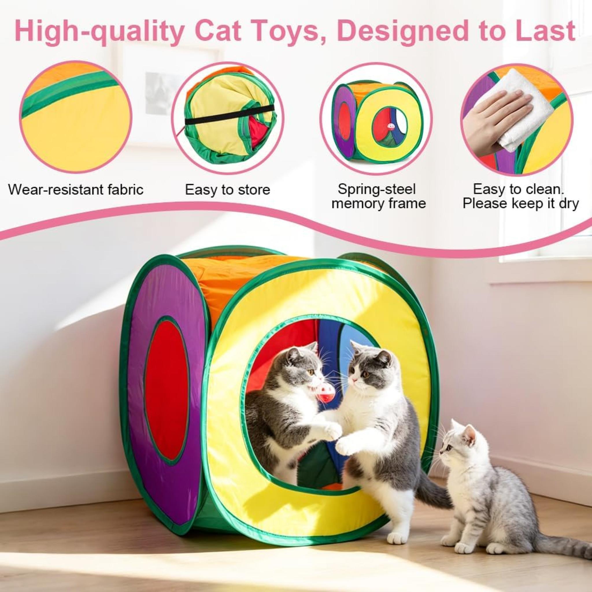 33Pcs Cat Toys Variety Pack with Collapsible Tunnel, Feather Wand and Interactive Balls