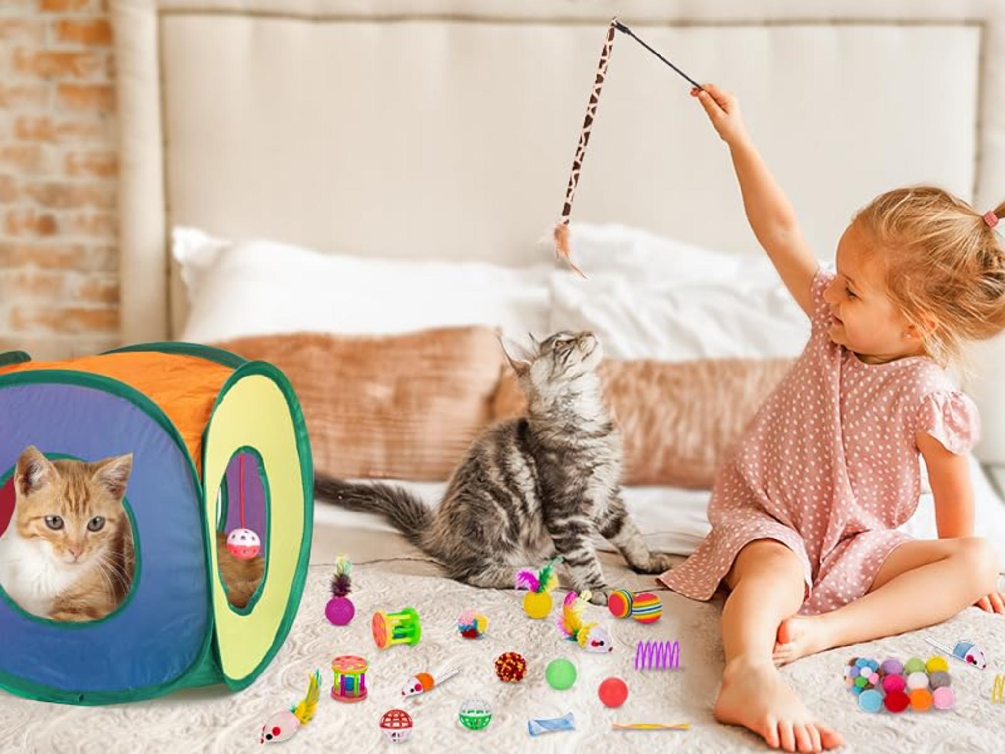 33Pcs Cat Toys Variety Pack with Collapsible Tunnel, Feather Wand and Interactive Balls image 8