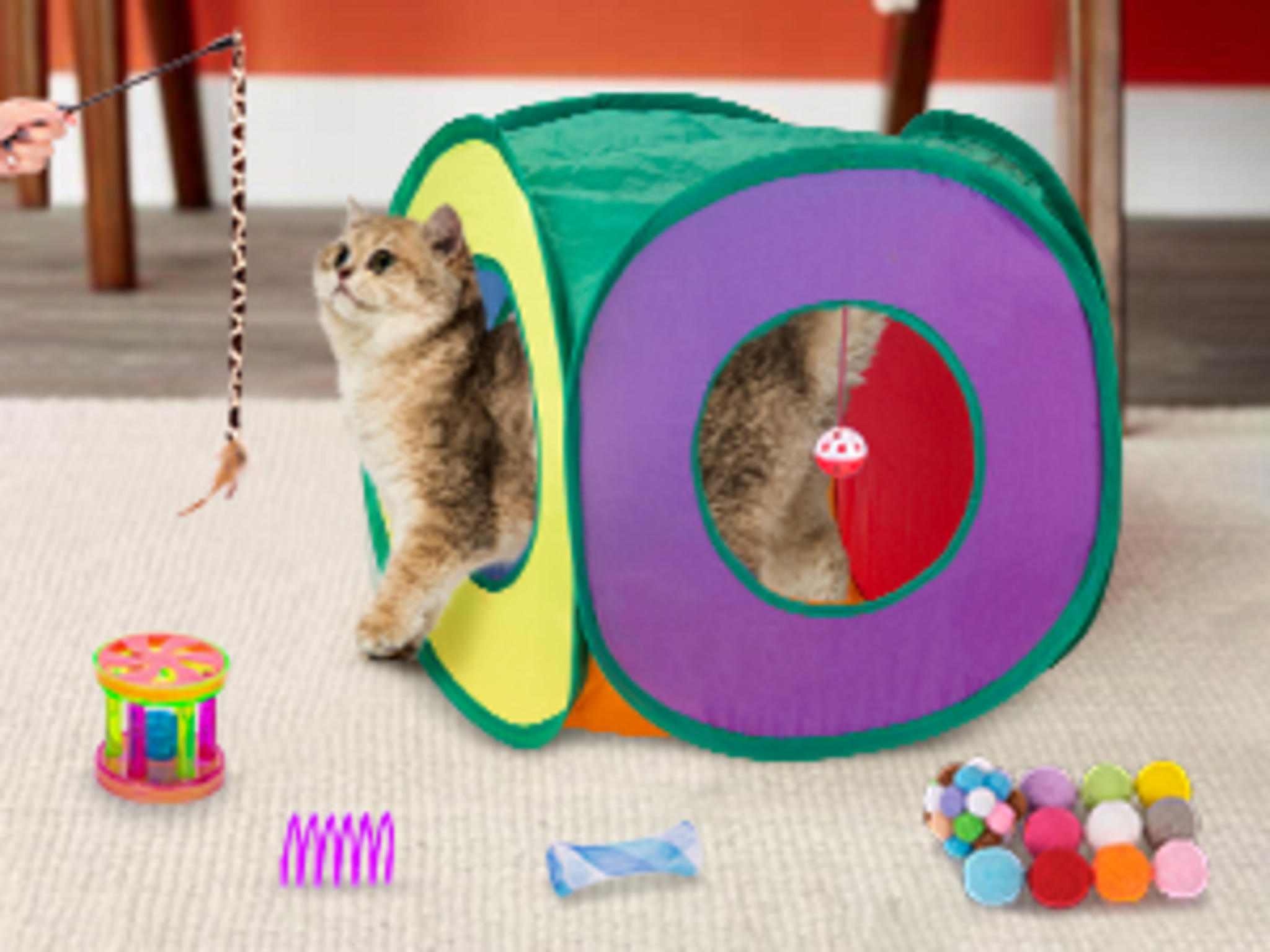 33Pcs Cat Toys Variety Pack with Collapsible Tunnel, Feather Wand and Interactive Balls image 10