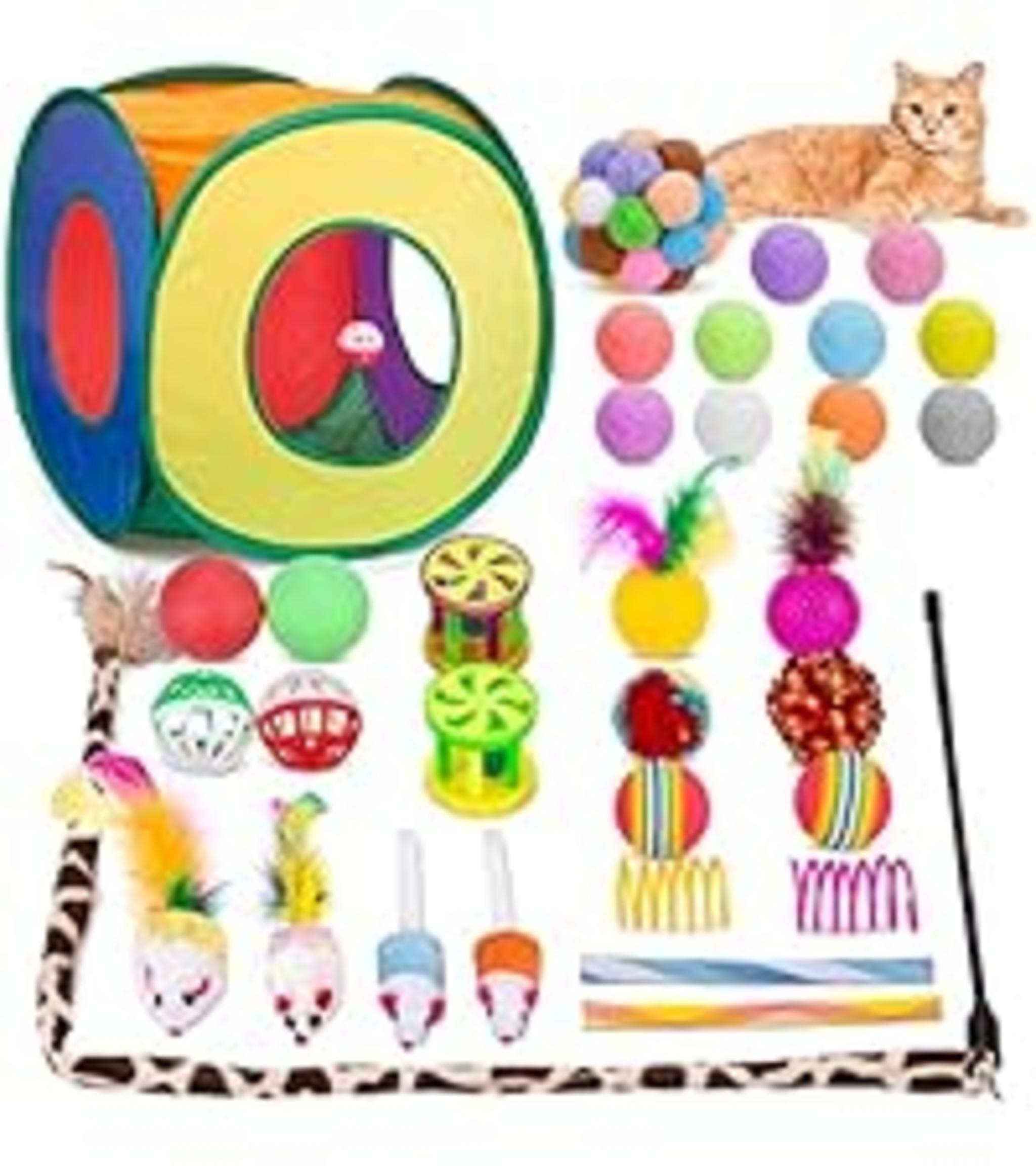 33Pcs Cat Toys Variety Pack with Collapsible Tunnel, Feather Wand and Interactive Balls image 15